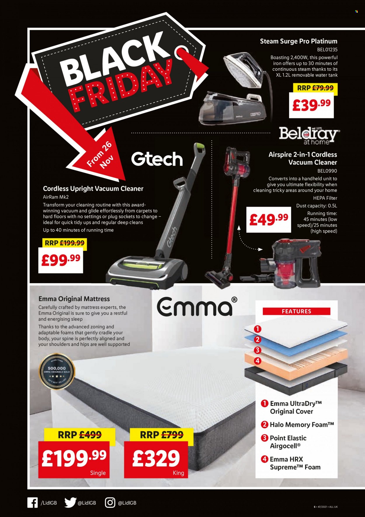 thumbnail - Lidl offer  - 25/11/2021 - 01/12/2021 - Sales products - mattress, tank, vacuum cleaner, handstick vacuum cleaner, iron, water tank. Page 4.