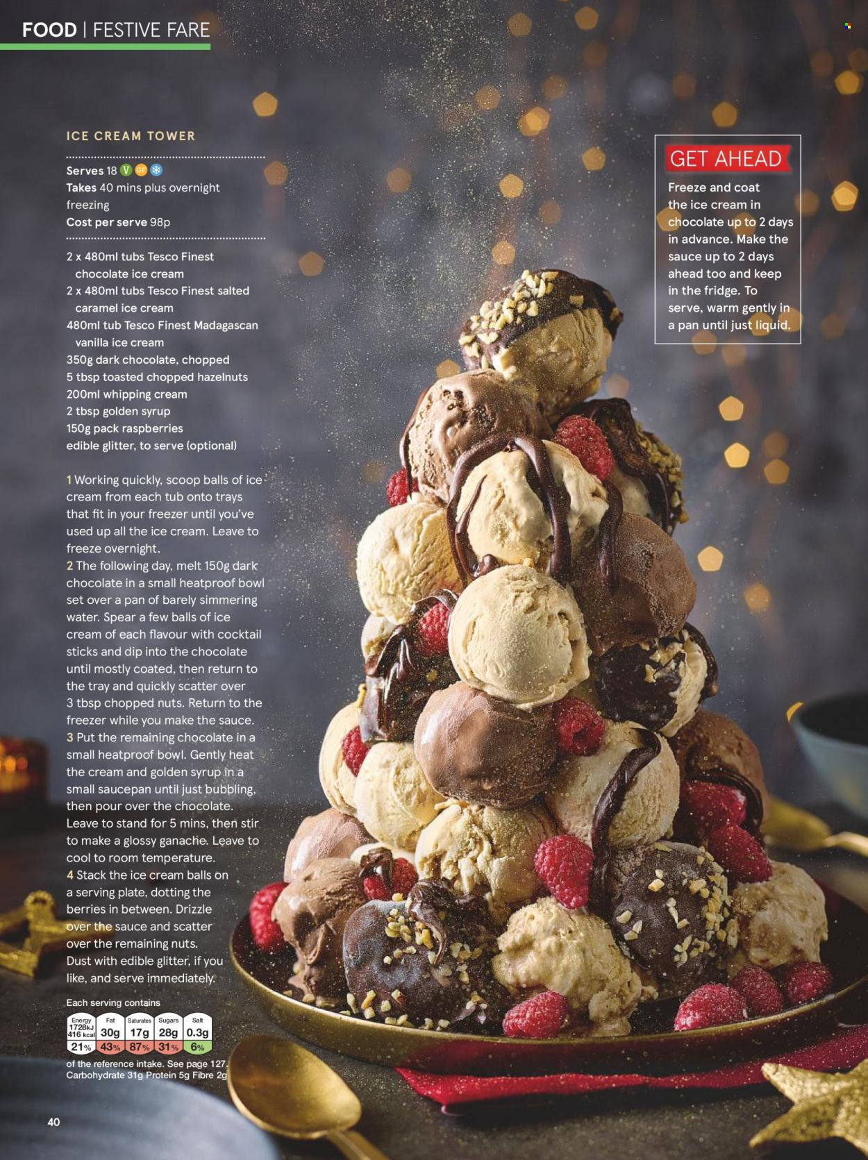 thumbnail - Tesco offer  - Sales products - whipping cream, ice cream, dark chocolate, syrup, hazelnuts, tray, pan, saucepan, bowl set, bowl, glitter. Page 42.
