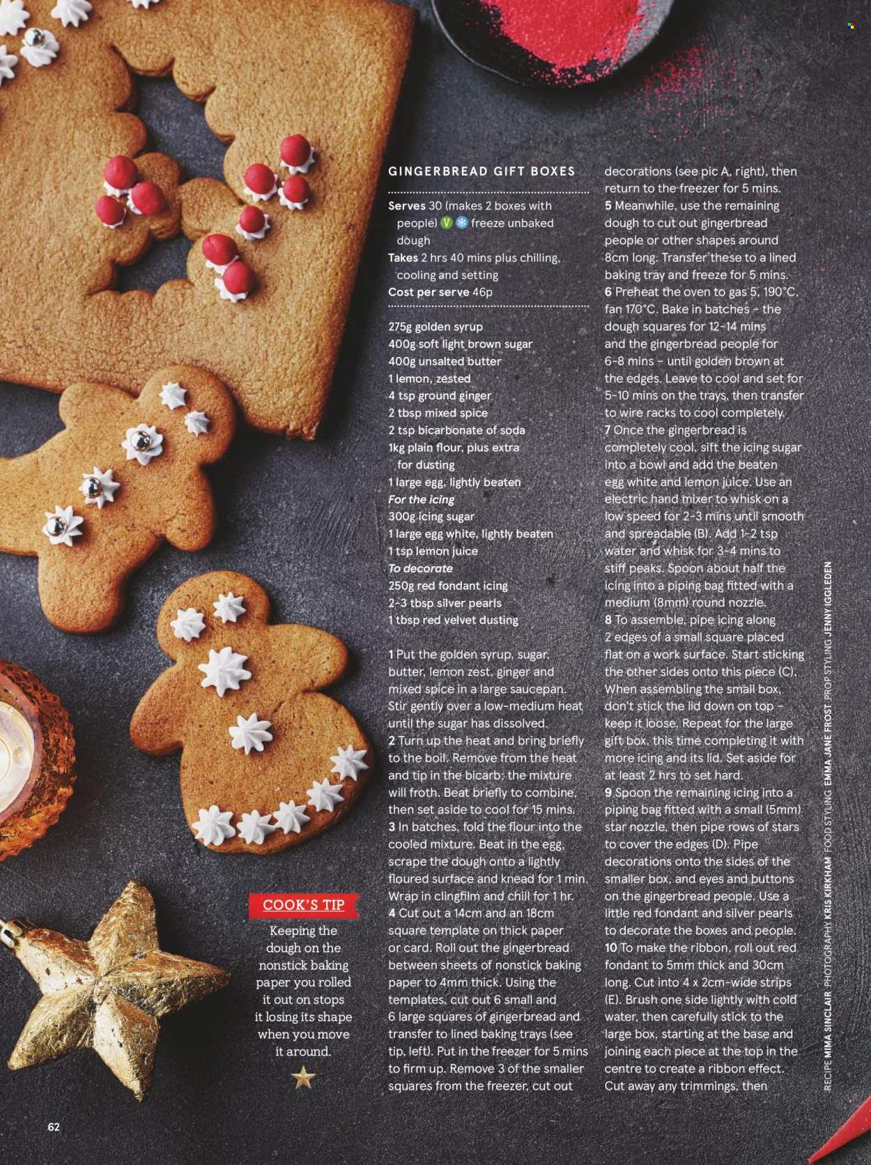 thumbnail - Tesco offer  - Sales products - ginger, gingerbread, Cook's, eggs, strips, bicarbonate of soda, cane sugar, icing sugar, flour, ground ginger, spice, syrup, lemon juice, bag, brush, pipe, lid, spoon, saucepan, baking paper, baking tray, gift box, ribbon. Page 64.