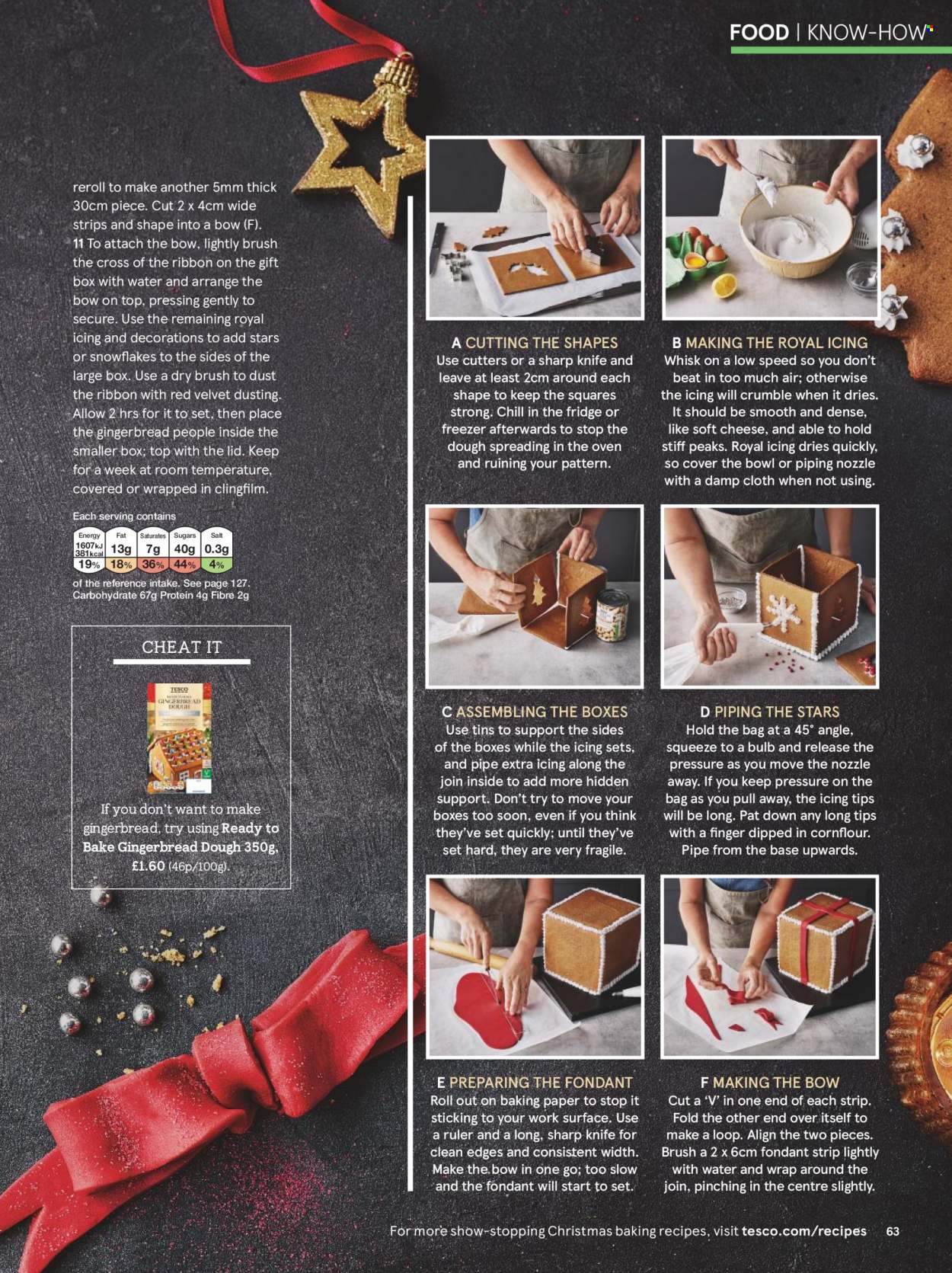 thumbnail - Tesco offer  - Sales products - gingerbread, soft cheese, cheese, strips, salt, knife, pipe, lid, baking paper, bowl, gift box, ruler, bulb, ribbon. Page 65.