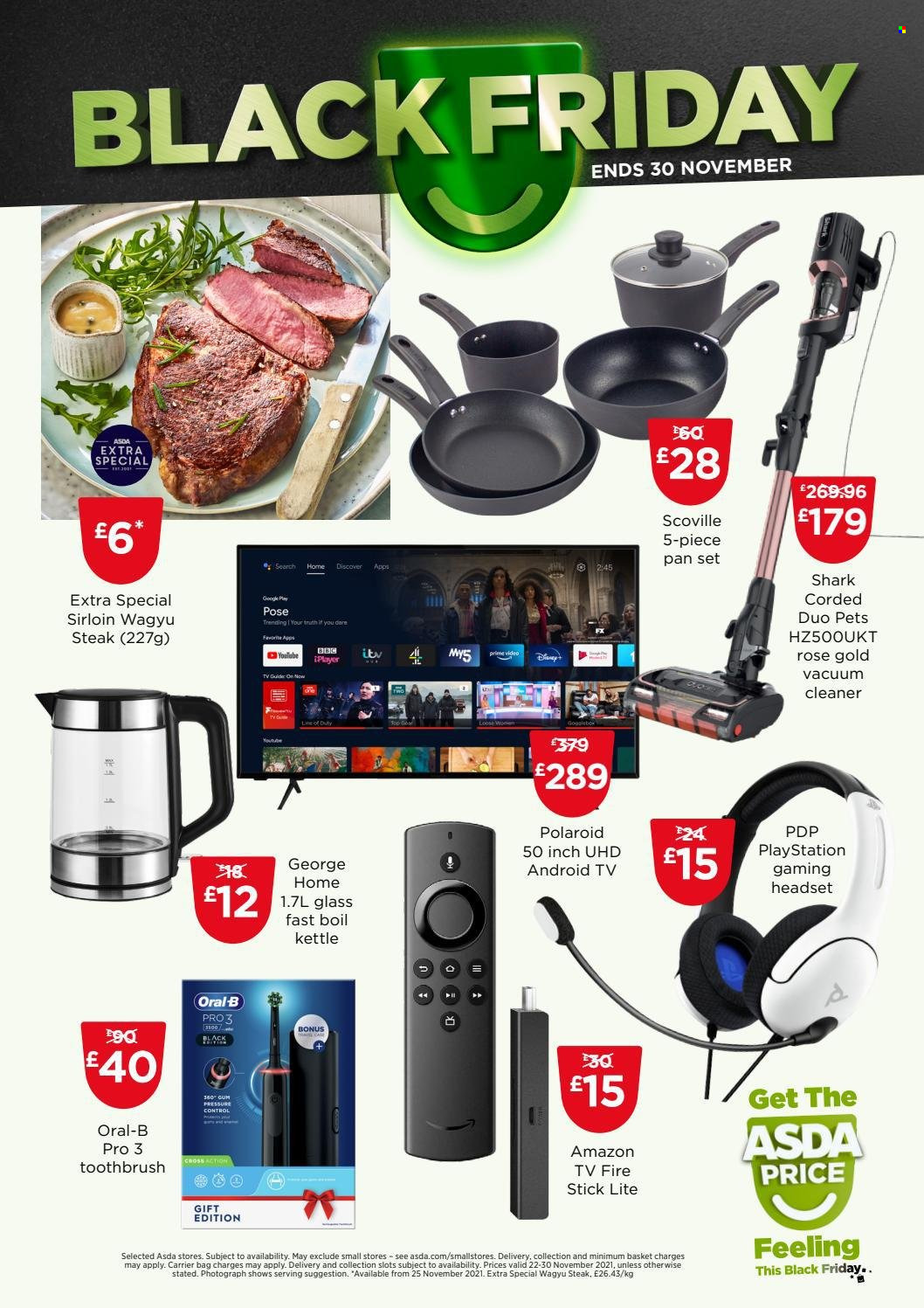 thumbnail - ASDA offer  - 22/11/2021 - 05/12/2021 - Sales products - steak, kettle, wine, toothbrush, Oral-B, basket, pan. Page 8.