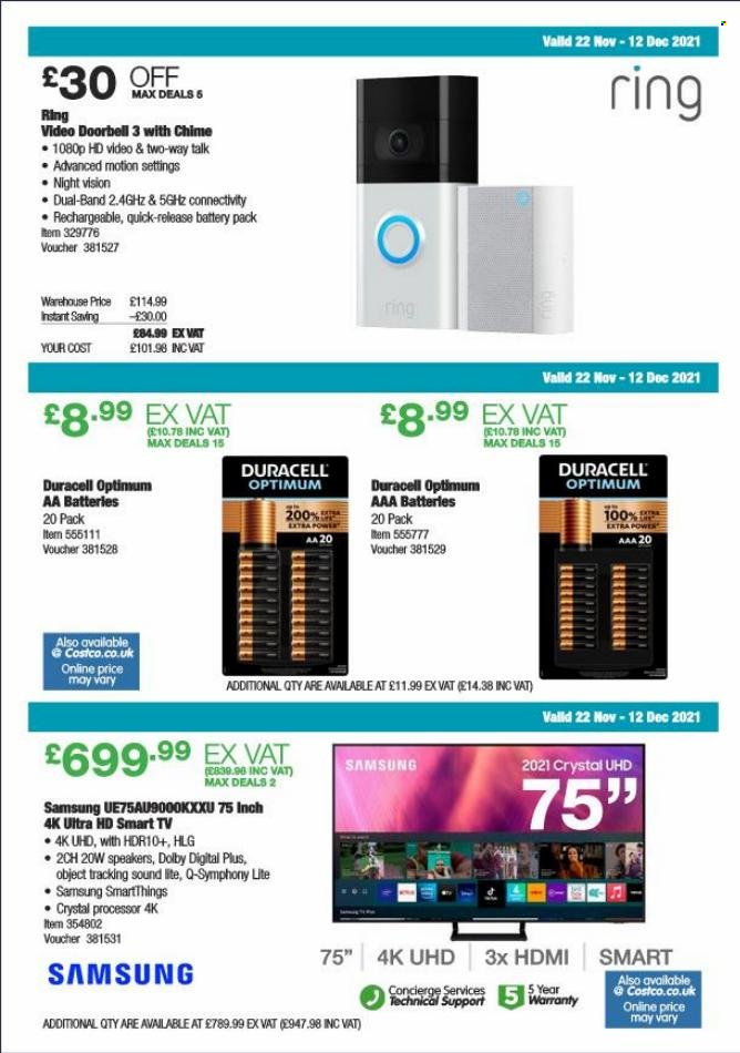 thumbnail - Costco offer  - 22/11/2021 - 12/12/2021 - Sales products - Duracell, Optimum, Samsung, smart tv, UHD TV, ultra hd, TV. Page 2.