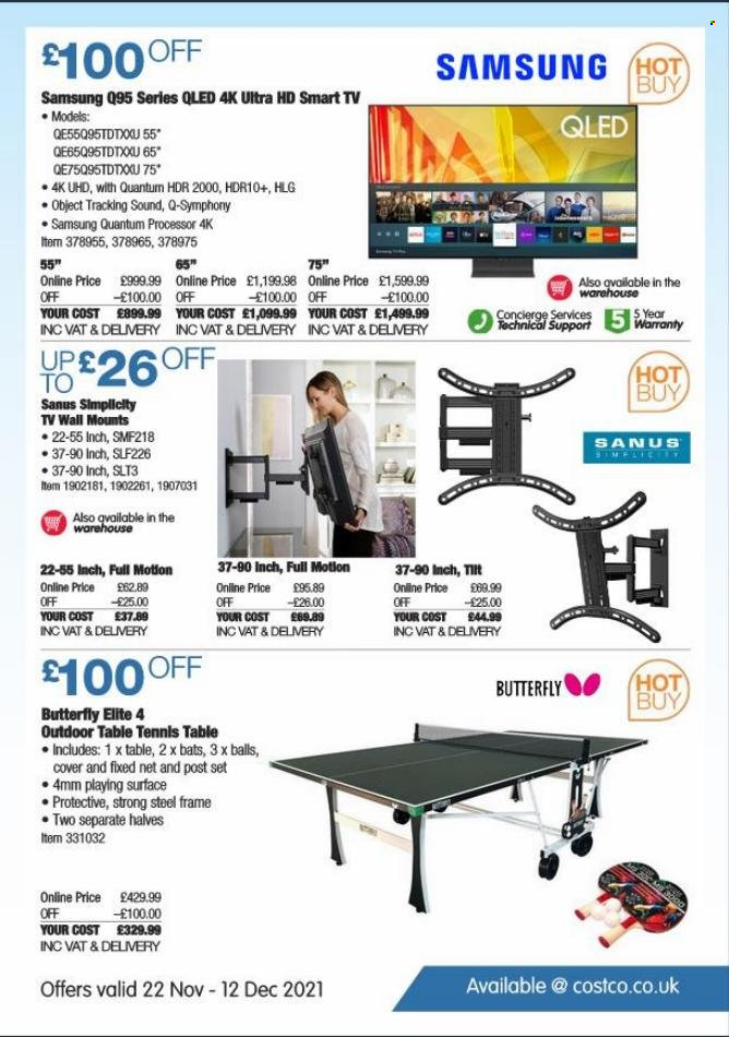 thumbnail - Costco offer  - 22/11/2021 - 12/12/2021 - Sales products - table, Samsung, smart tv, UHD TV, ultra hd, TV, table tennis table. Page 21.
