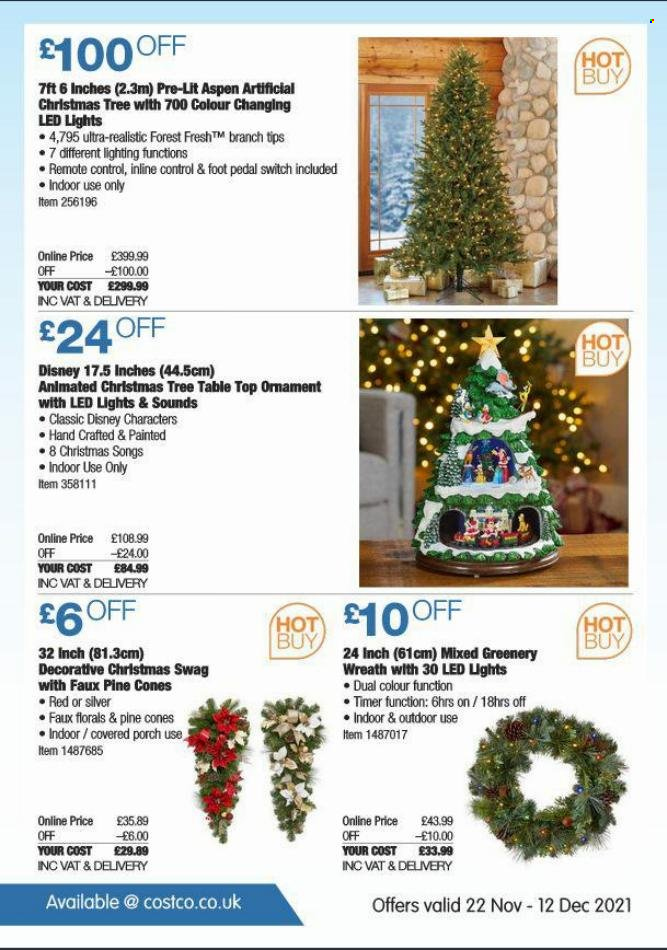 thumbnail - Costco offer  - 22/11/2021 - 12/12/2021 - Sales products - table, wreath, christmas tree, Disney, switch, swag, LED light, lighting. Page 22.