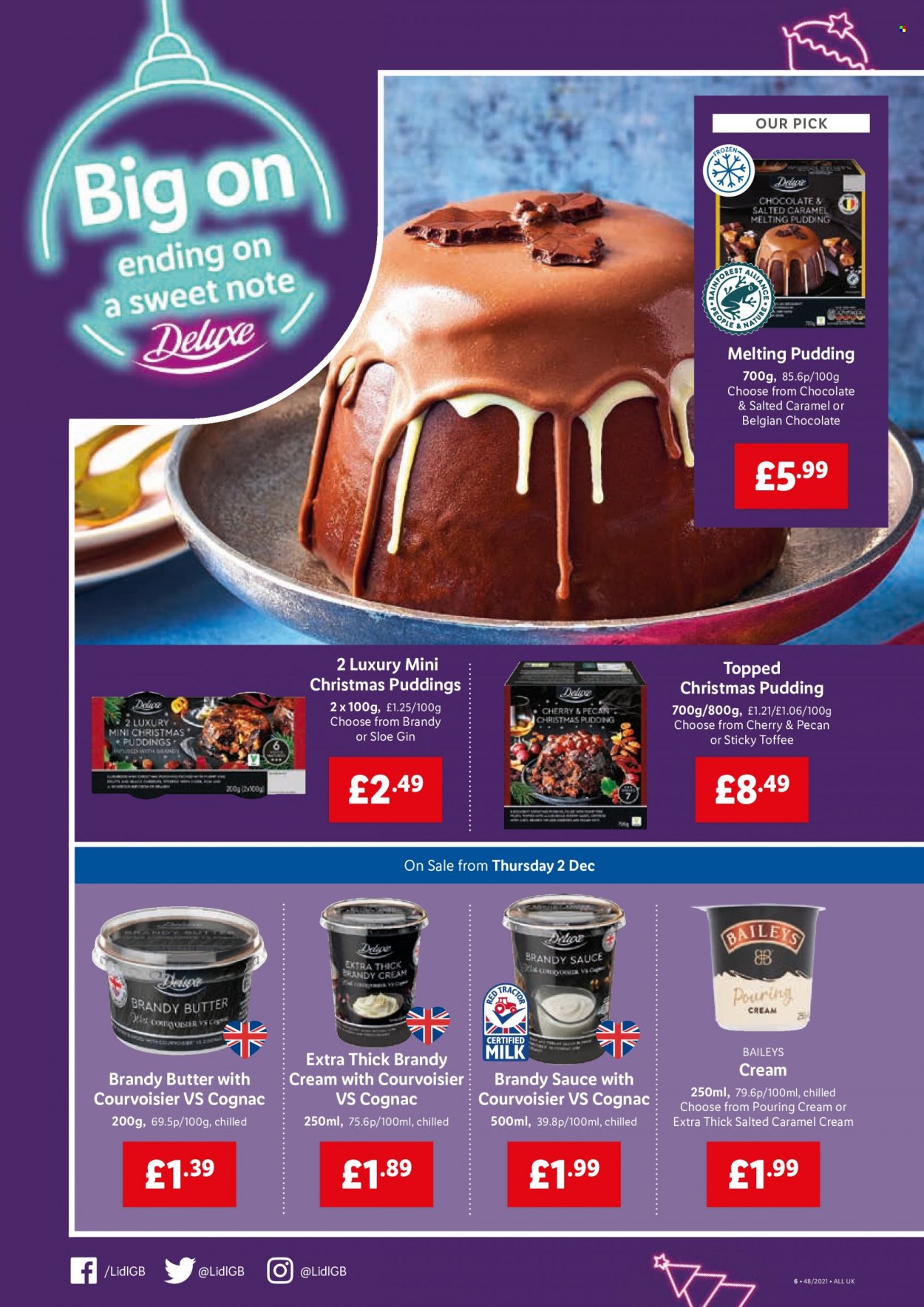 thumbnail - Lidl offer  - 02/12/2021 - 08/12/2021 - Sales products - cherries, sauce, pudding, milk, butter, chocolate, toffee, brandy, cognac, gin, Baileys. Page 4.