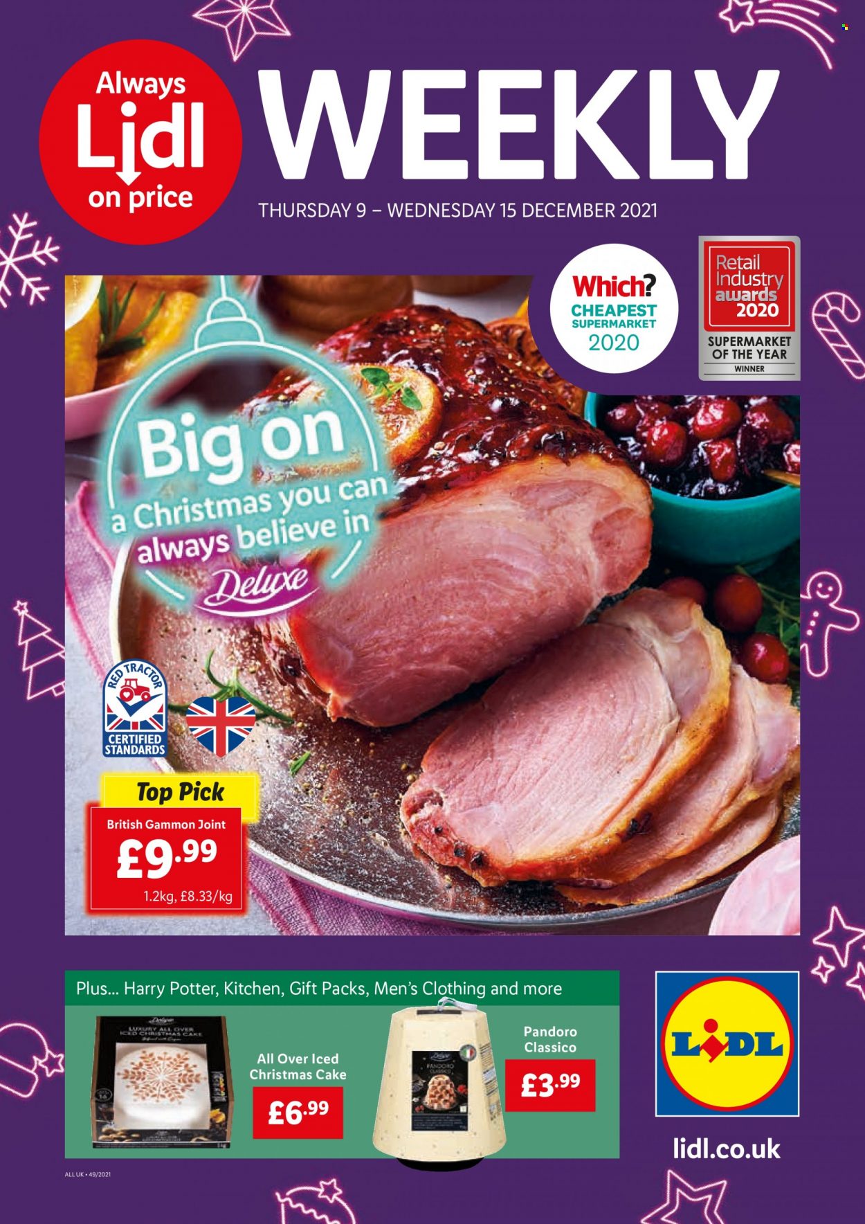 Lidl offer  - 9.12.2021 - 15.12.2021 - Sales products - cake, christmas cake, gammon, Classico, Harry Potter. Page 1.