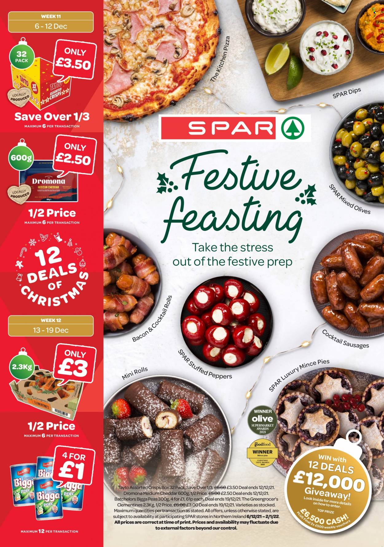 thumbnail - SPAR offer  - 06/12/2021 - 02/01/2022 - Sales products - peas, clementines, cheddar, Tayto. Page 1.