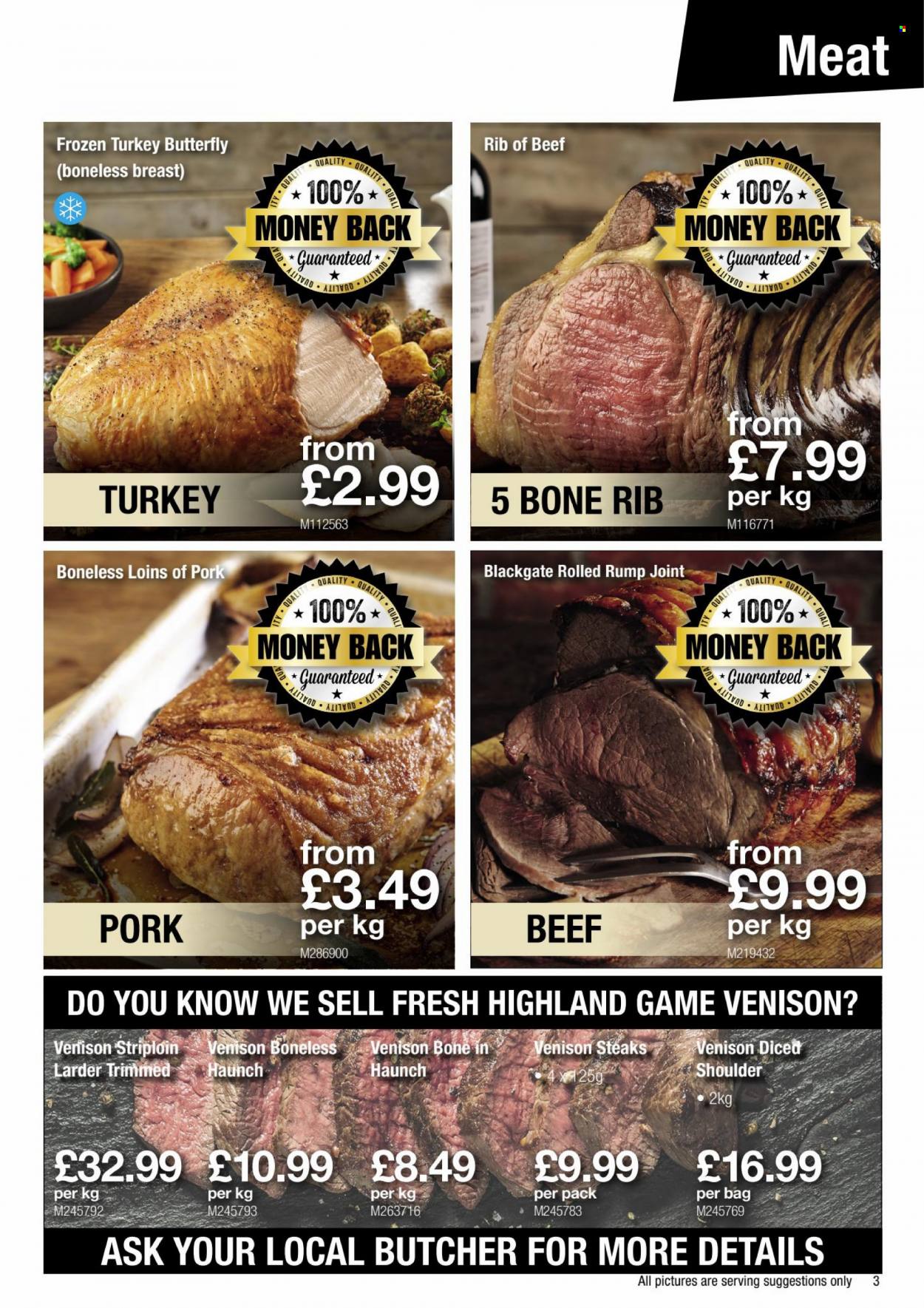 thumbnail - Makro offer  - 06/12/2021 - 04/01/2022 - Sales products - venison meat, venison steaks, whole turkey, turkey, steak, bag. Page 3.