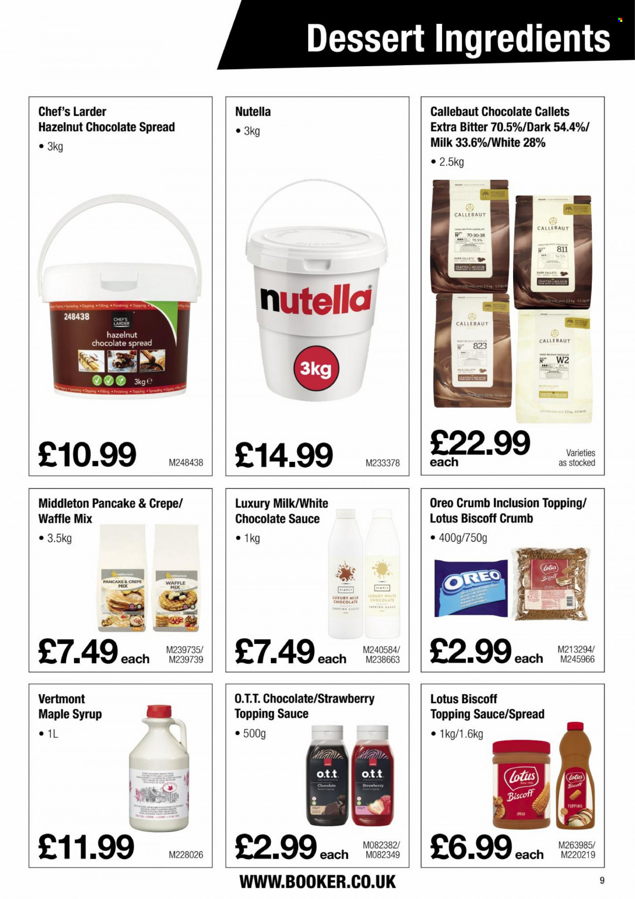 Makro offer  - 6.12.2021 - 4.1.2022 - Sales products - pancake, Oreo, milk chocolate, white chocolate, Nutella, topping, maple syrup, syrup, Lotus. Page 9.