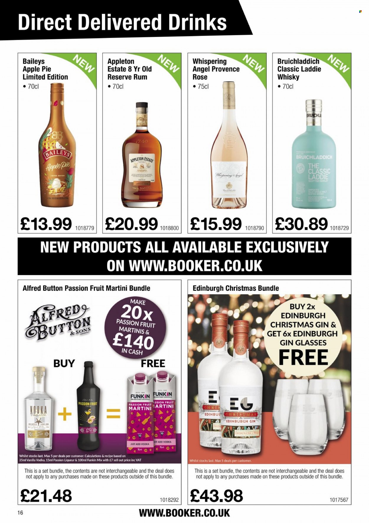 Makro offer  - 6.12.2021 - 4.1.2022 - Sales products - apple pie, malt, wine, rosé wine, gin, liqueur, vodka, Baileys, rum, Martini, scotch whisky, whisky. Page 16.
