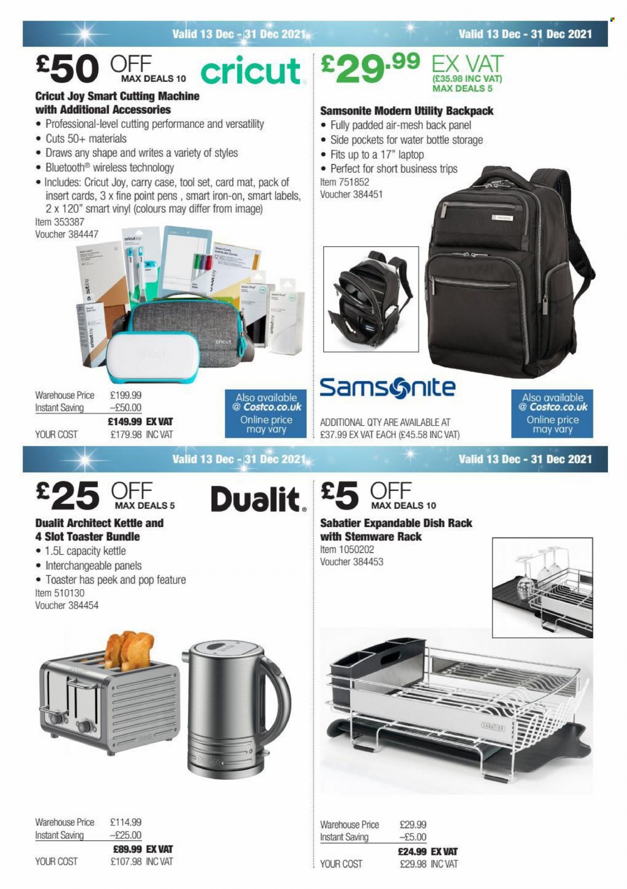 thumbnail - Costco offer  - 13/12/2021 - 31/12/2021 - Sales products - kettle, Joy, dish rack, drink bottle, laptop, toaster, iron. Page 4.