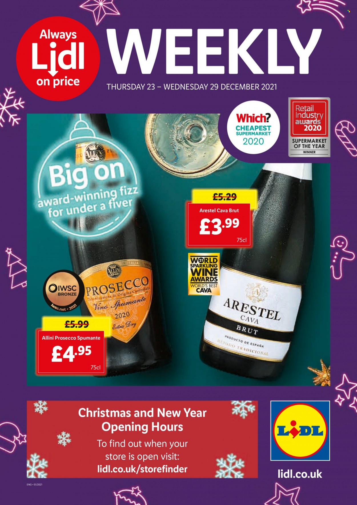 thumbnail - Lidl offer  - 23/12/2021 - 29/12/2021 - Sales products - spumante, prosecco, wine, Brut. Page 1.