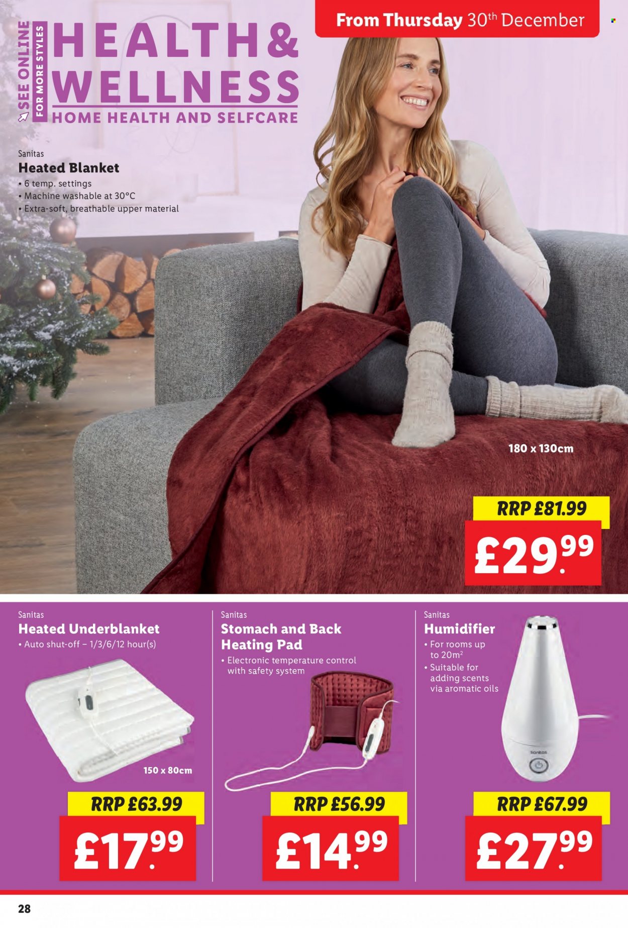 thumbnail - Lidl offer  - 27/12/2021 - 05/01/2022 - Sales products - blanket, heating pad, humidifier. Page 28.