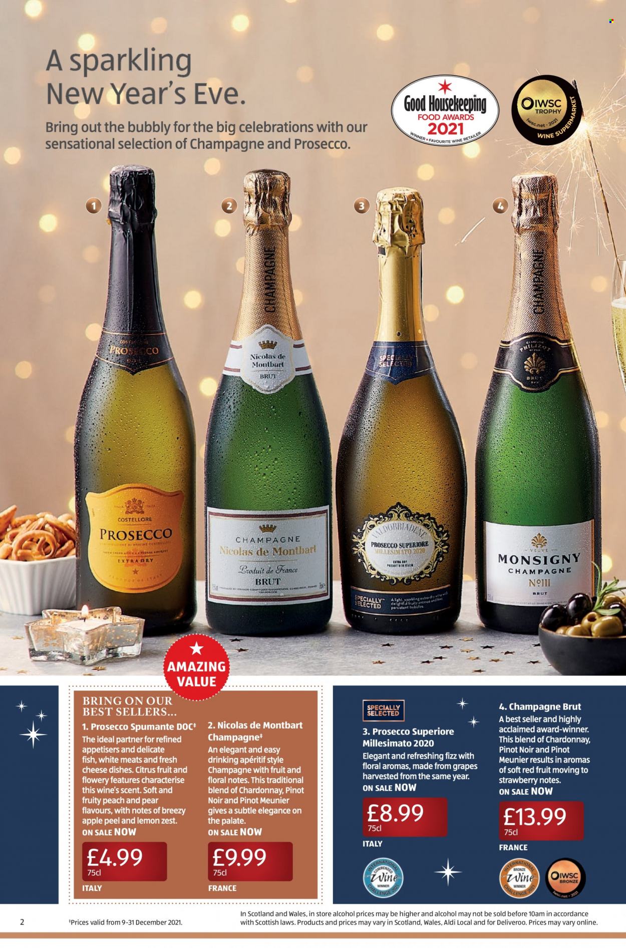 thumbnail - Aldi offer  - 26/12/2021 - 30/12/2021 - Sales products - alcohol, pears, fish, cheese, spumante, white wine, champagne, prosecco, Chardonnay, aperitif. Page 2.