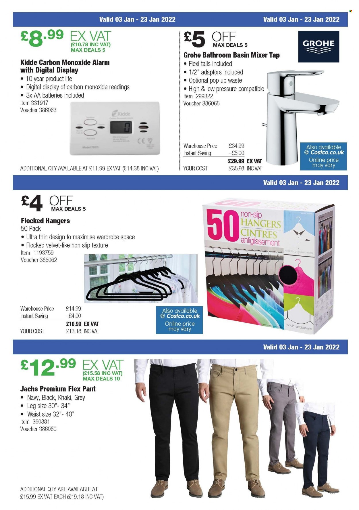 thumbnail - Costco offer  - 03/01/2022 - 23/01/2022 - Sales products - wardrobe, hanger, aa batteries, Grohe, mixer tap, basin mixer. Page 4.