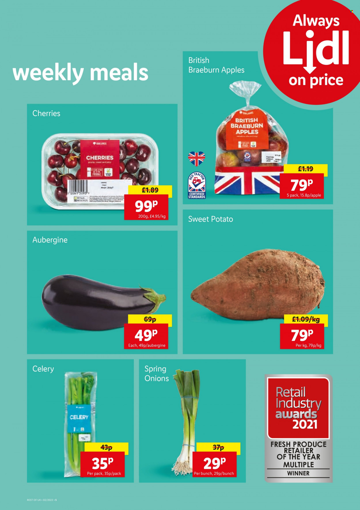 thumbnail - Lidl offer  - 13/01/2022 - 19/01/2022 - Sales products - celery, eggplant, sweet potato, onion, green onion, apples. Page 5.
