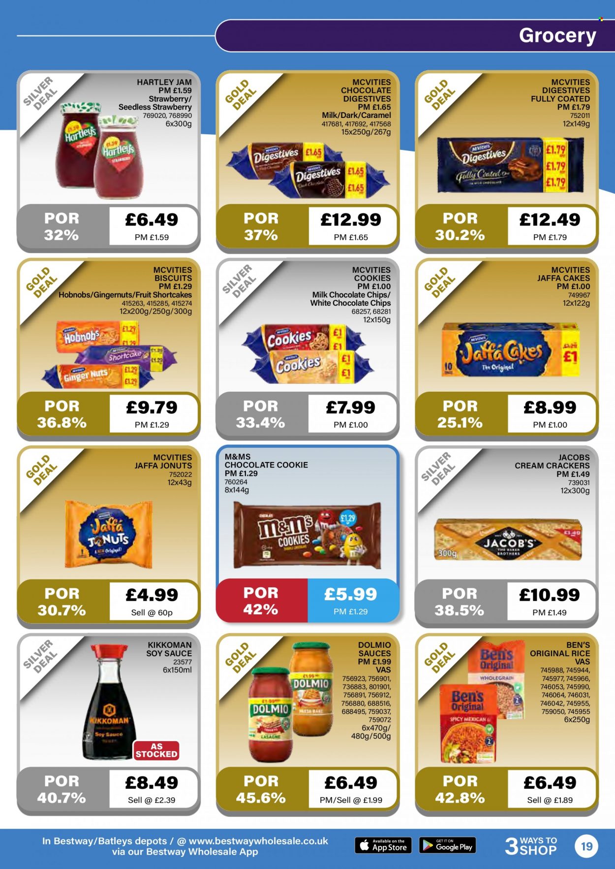 thumbnail - Bestway offer  - 07/01/2022 - 03/02/2022 - Sales products - cake, biscuit, cookies, milk chocolate, crackers, rice, caramel, soy sauce, Kikkoman, fruit jam, Jacobs. Page 19.