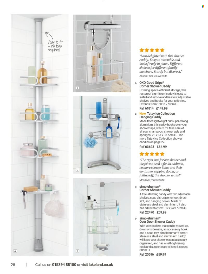 thumbnail - Lakeland offer  - Sales products - basket, sponge, shower caddy, soap dish, suction cups, cup, container. Page 28.