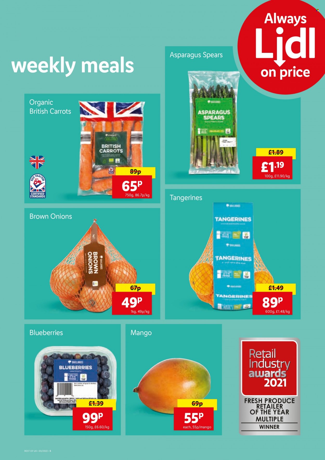 thumbnail - Lidl offer  - 20/01/2022 - 26/01/2022 - Sales products - asparagus, carrots, onion, blueberries, tangerines. Page 5.