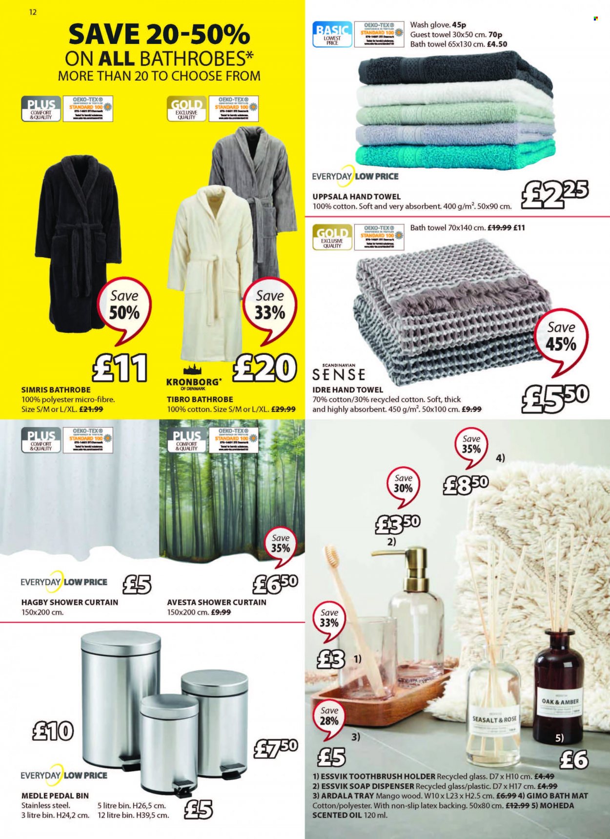 thumbnail - JYSK offer  - 13/01/2022 - 26/01/2022 - Sales products - toothbrush, bin, holder, gloves, shower curtain, soap dispenser, toothbrush holder, dispenser, tray, Hama, scented oil, Kronborg, curtain, bath mat, bath towel, towel, hand towel, bathrobe, rose. Page 12.