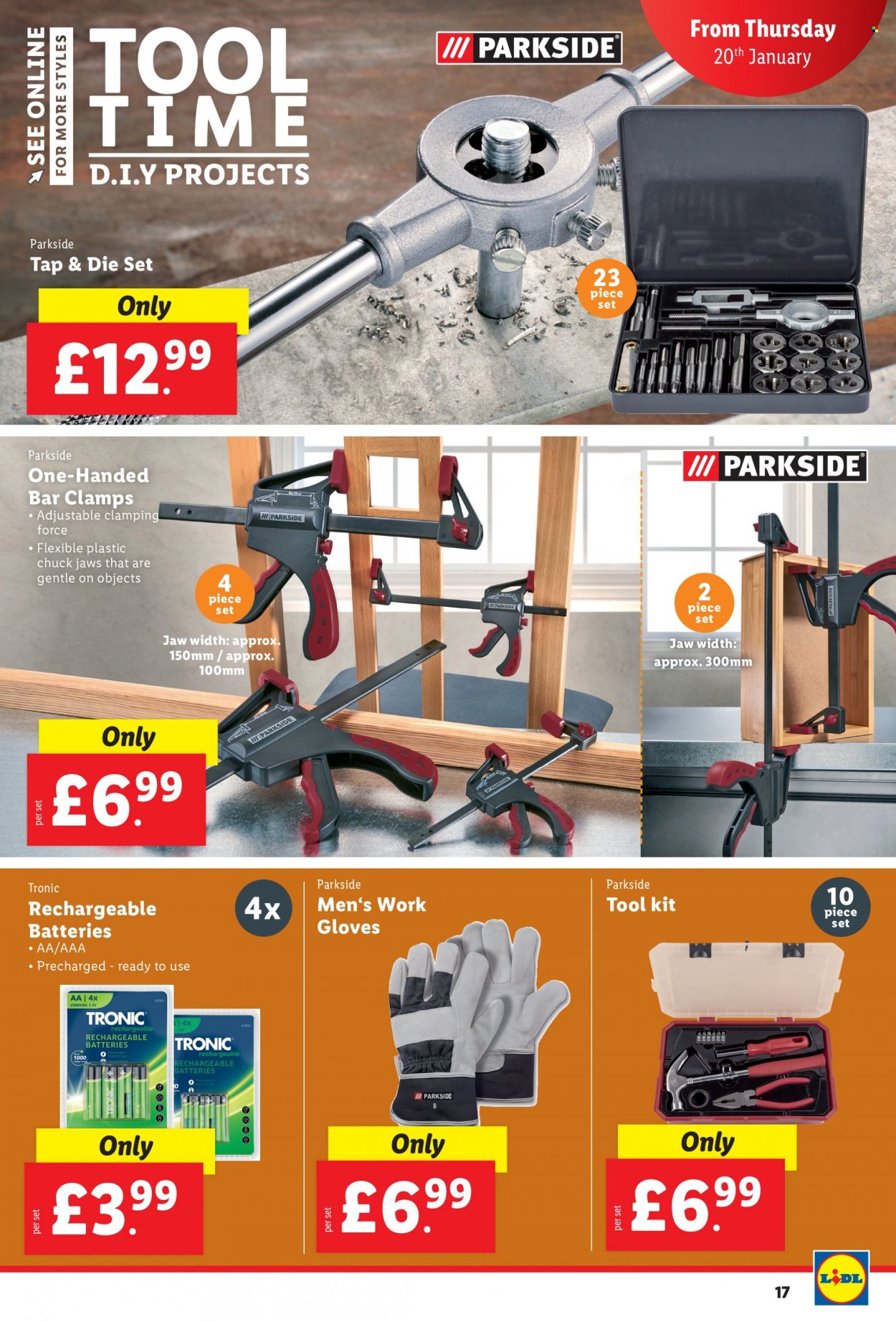 thumbnail - Lidl offer  - 20/01/2022 - 26/01/2022 - Sales products - gloves, Parkside, tool set. Page 17.