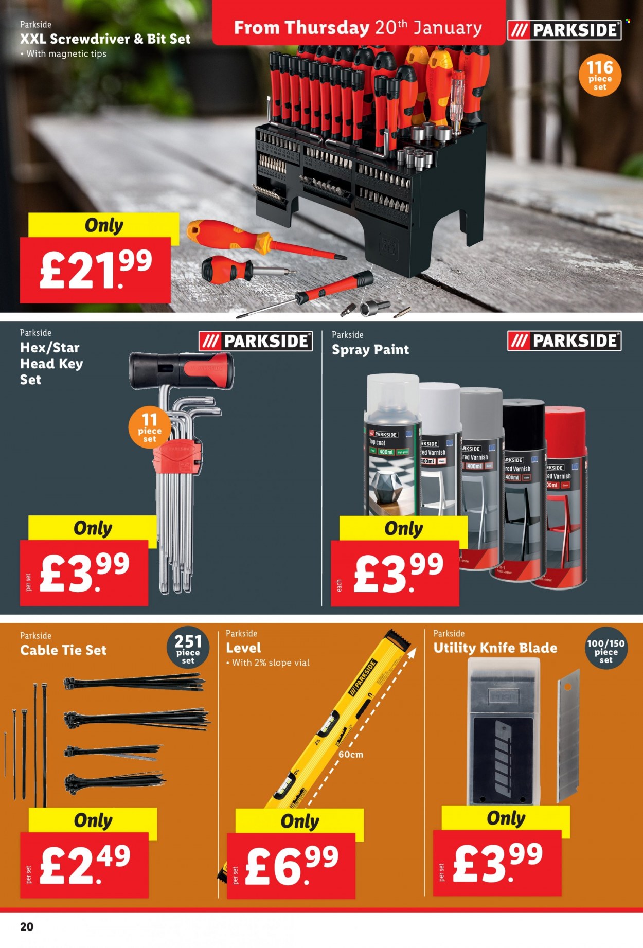 thumbnail - Lidl offer  - 20/01/2022 - 26/01/2022 - Sales products - top coat, coat, Parkside, screwdriver, utility knife. Page 20.