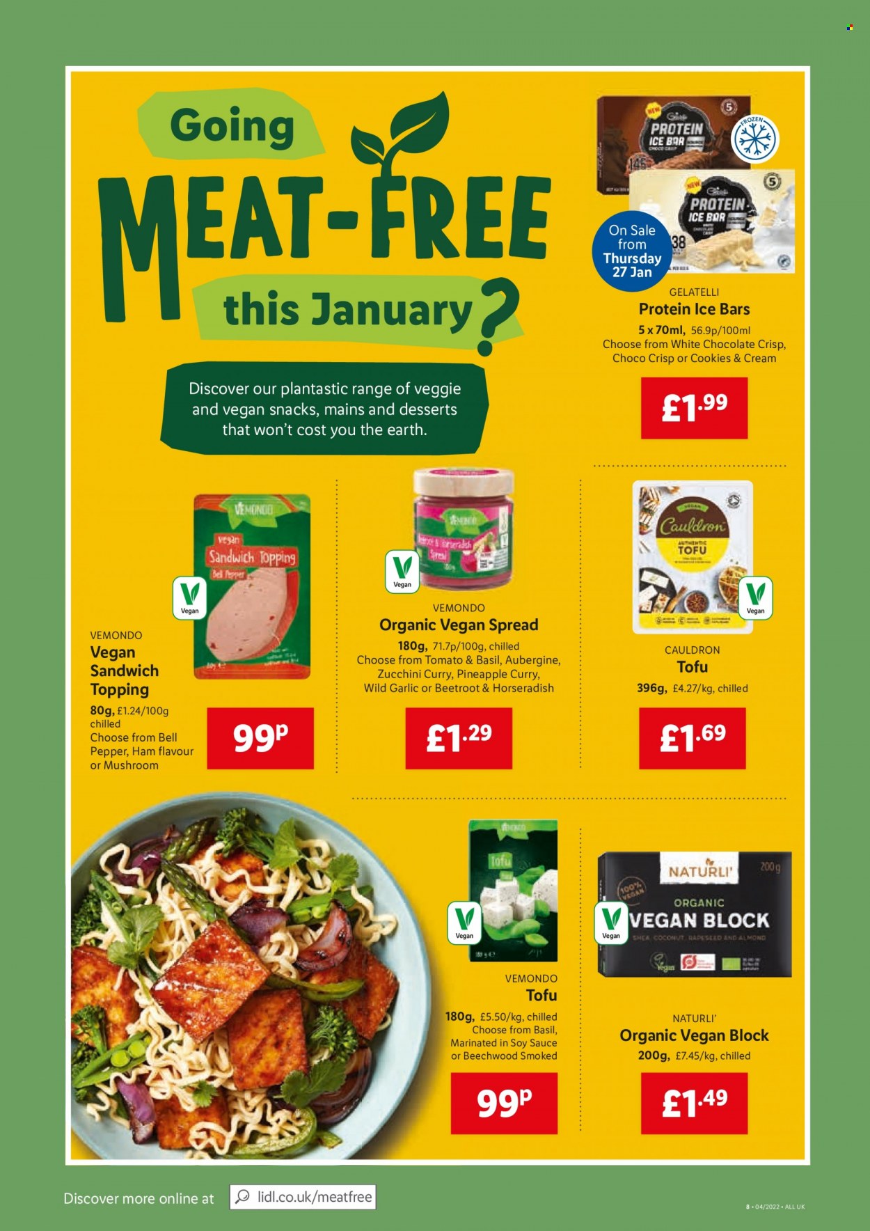 thumbnail - Lidl offer  - 27/01/2022 - 02/02/2022 - Sales products - bell peppers, eggplant, garlic, zucchini, horseradish, beetroot, pineapple, coconut, sandwich, ham, tofu, cookies, white chocolate, chocolate, snack, topping, pepper, soy sauce. Page 8.
