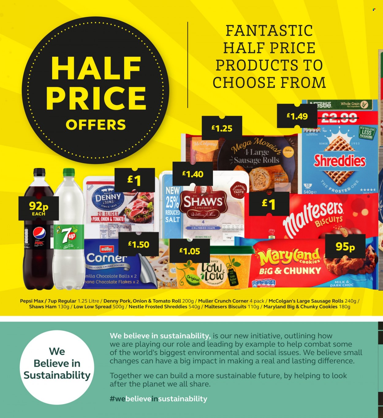 thumbnail - SuperValu offer  - 17/01/2022 - 05/02/2022 - Sales products - sausage rolls, ham, sausage, yoghurt, Müller, milk, butter, biscuit, cookies, Nestlé, chocolate, Maltesers, Pepsi, Pepsi Max, 7UP. Page 2.