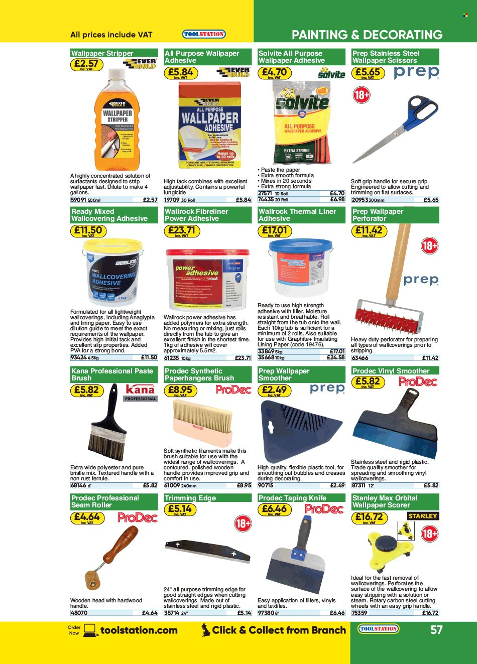 thumbnail - Toolstation offer  - Sales products - knife, adhesive, roller, Stanley, scissors. Page 57.