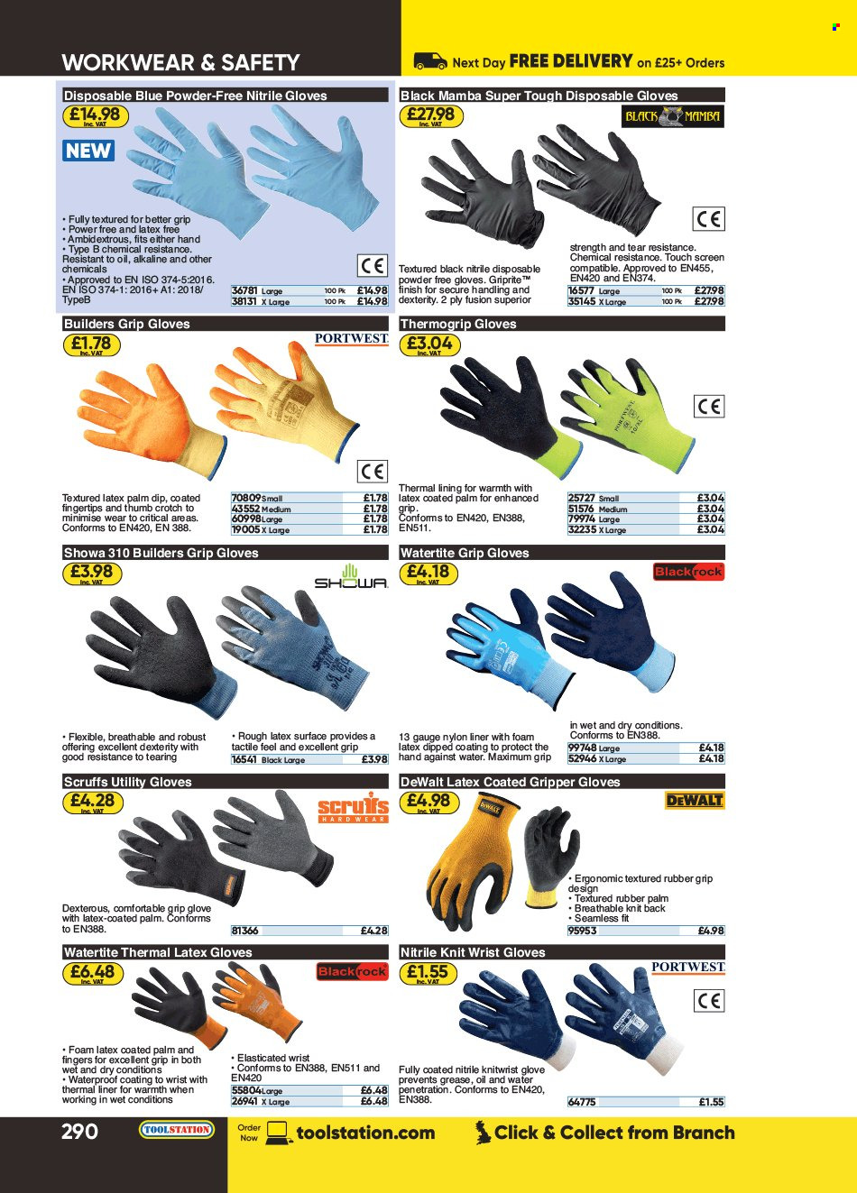 thumbnail - Toolstation offer  - Sales products - DeWALT, gloves, work gloves. Page 290.