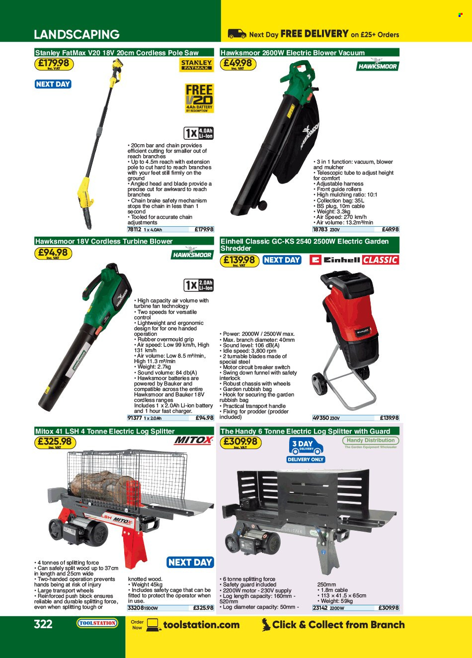 thumbnail - Toolstation offer  - Sales products - Stanley, switch, saw, shredder, log splitter, blower. Page 322.
