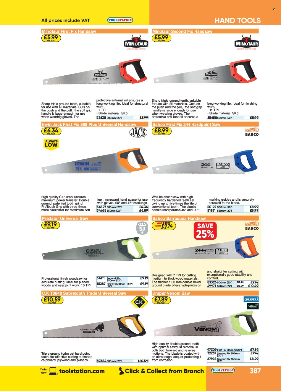 thumbnail - Toolstation offer  - Sales products - saw, handsaw, hand tools. Page 387.