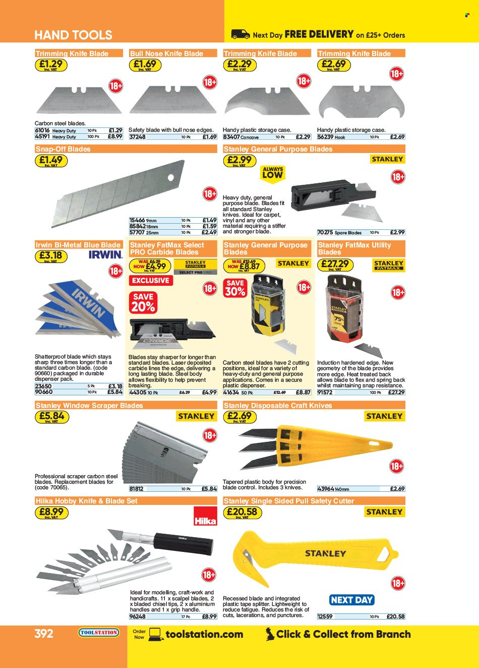 thumbnail - Toolstation offer  - Sales products - knife, dispenser, concave, Stanley, cutter, hand tools. Page 392.