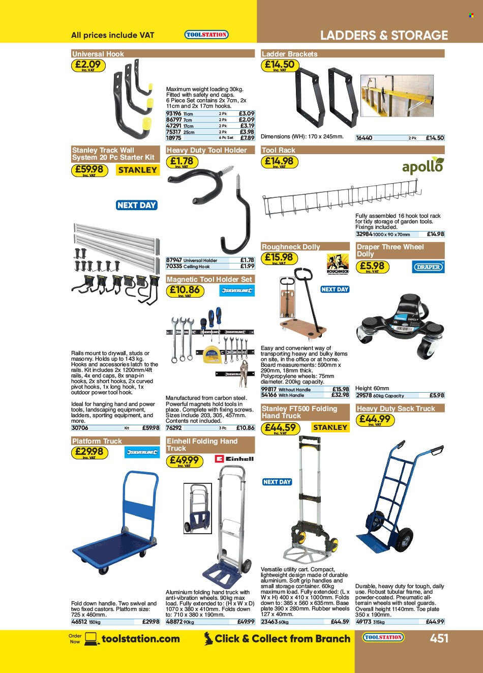 thumbnail - Toolstation offer  - Sales products - ladder, Stanley, power tools, cart, hand truck, platform truck, tool holder, container. Page 451.