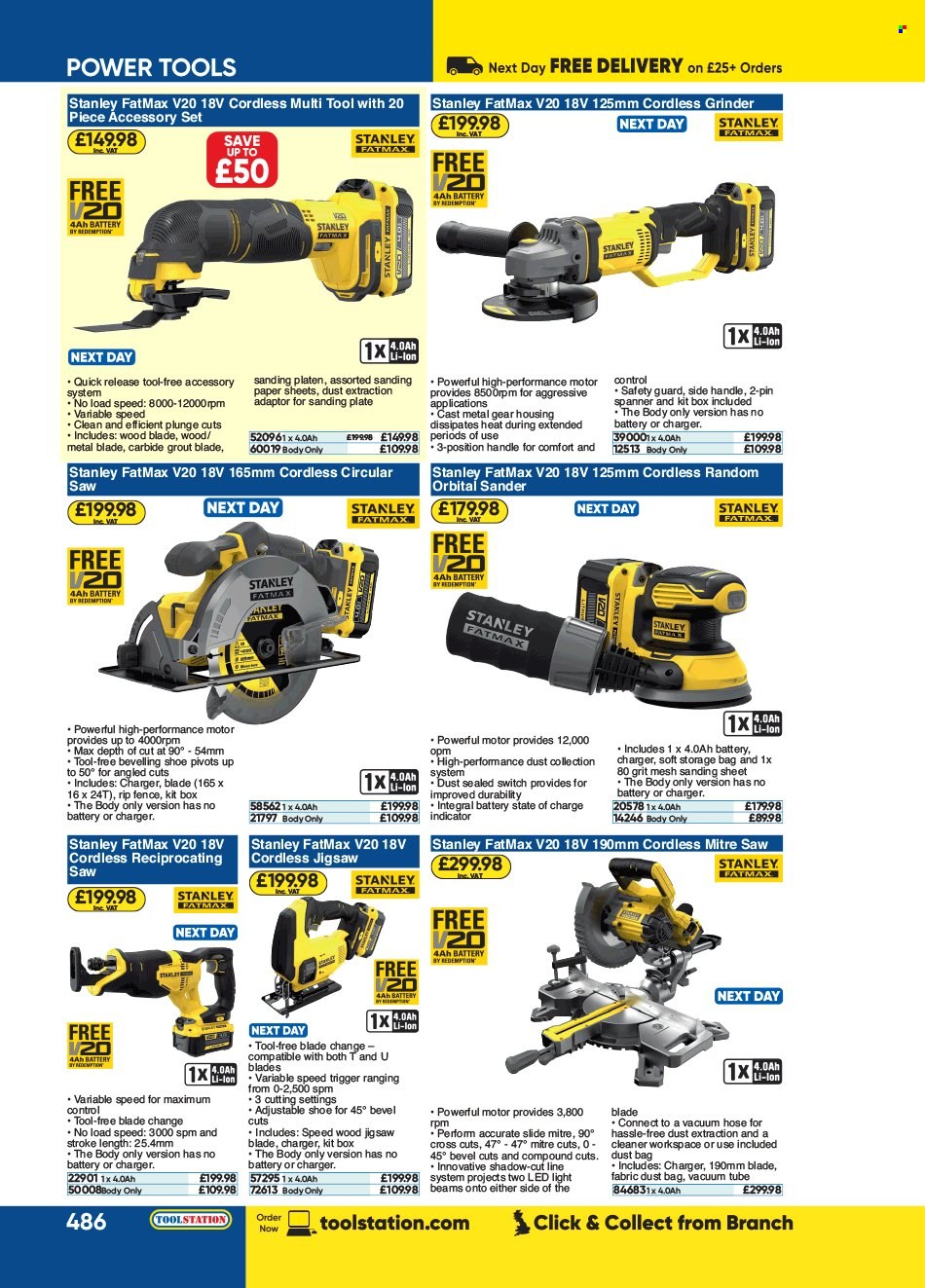 thumbnail - Toolstation offer  - Sales products - storage bag, Stanley, power tools, grinder, circular saw, saw, reciprocating saw, cleaner. Page 486.