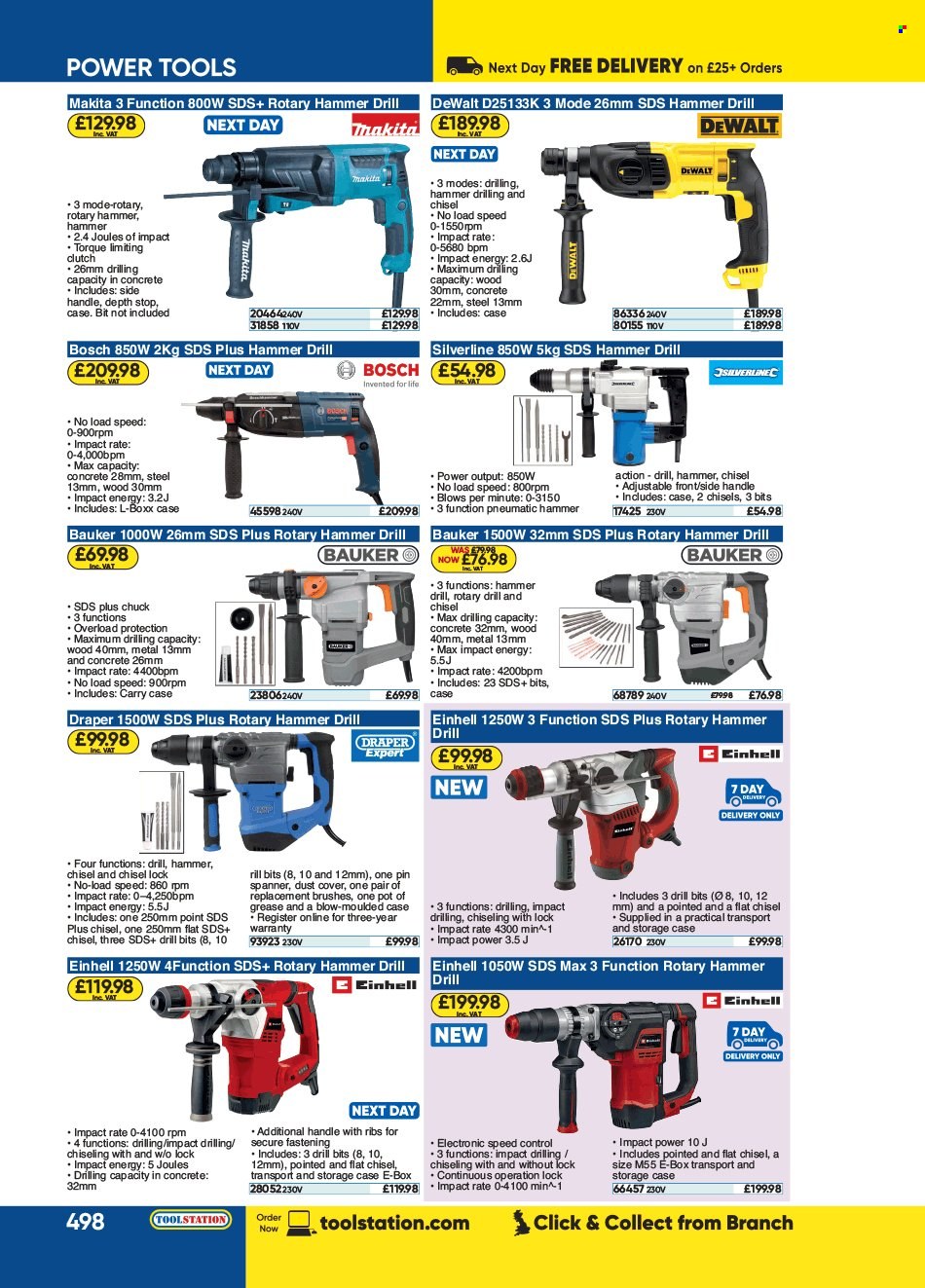 thumbnail - Toolstation offer  - Sales products - Bosch, DeWALT, power tools, Makita, spanner, pot. Page 498.