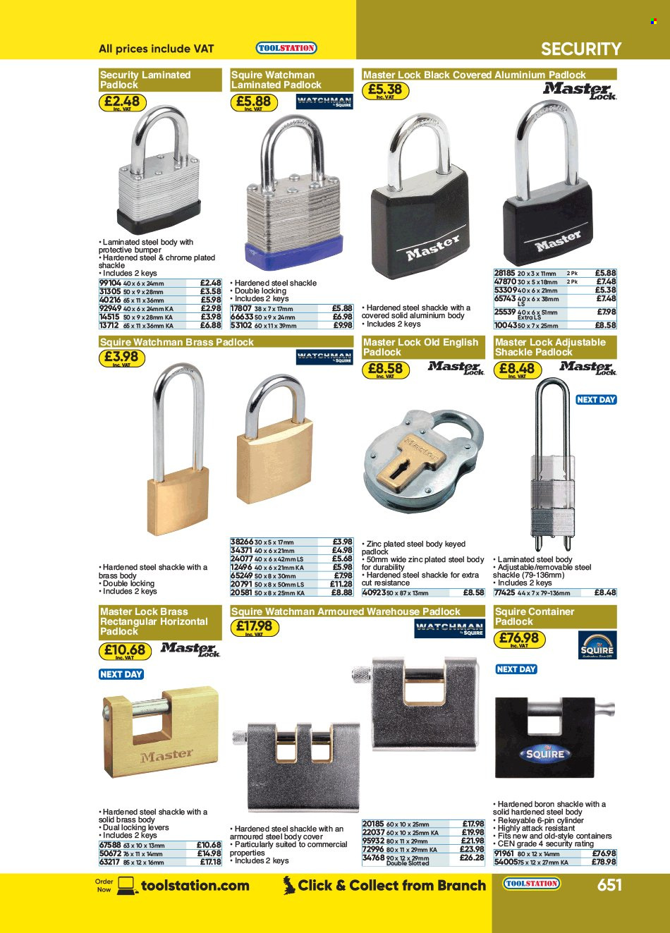 thumbnail - Toolstation offer  - Sales products - padlock, container. Page 651.