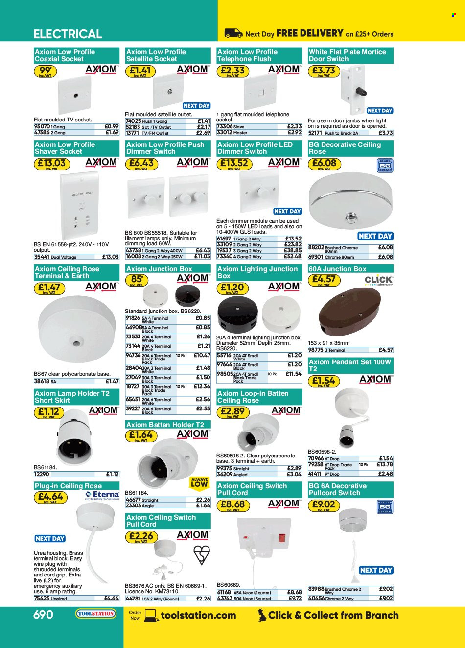 thumbnail - Toolstation offer  - Sales products - lighting, switch, socket, lamp holder, junction box. Page 690.