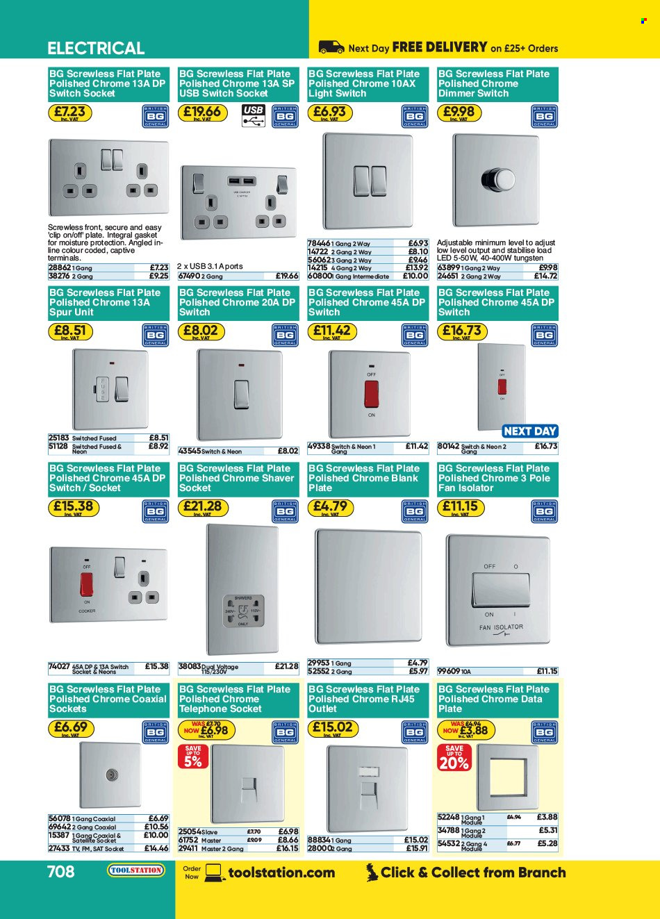 thumbnail - Toolstation offer  - Sales products - switch, socket, fan isolator. Page 708.