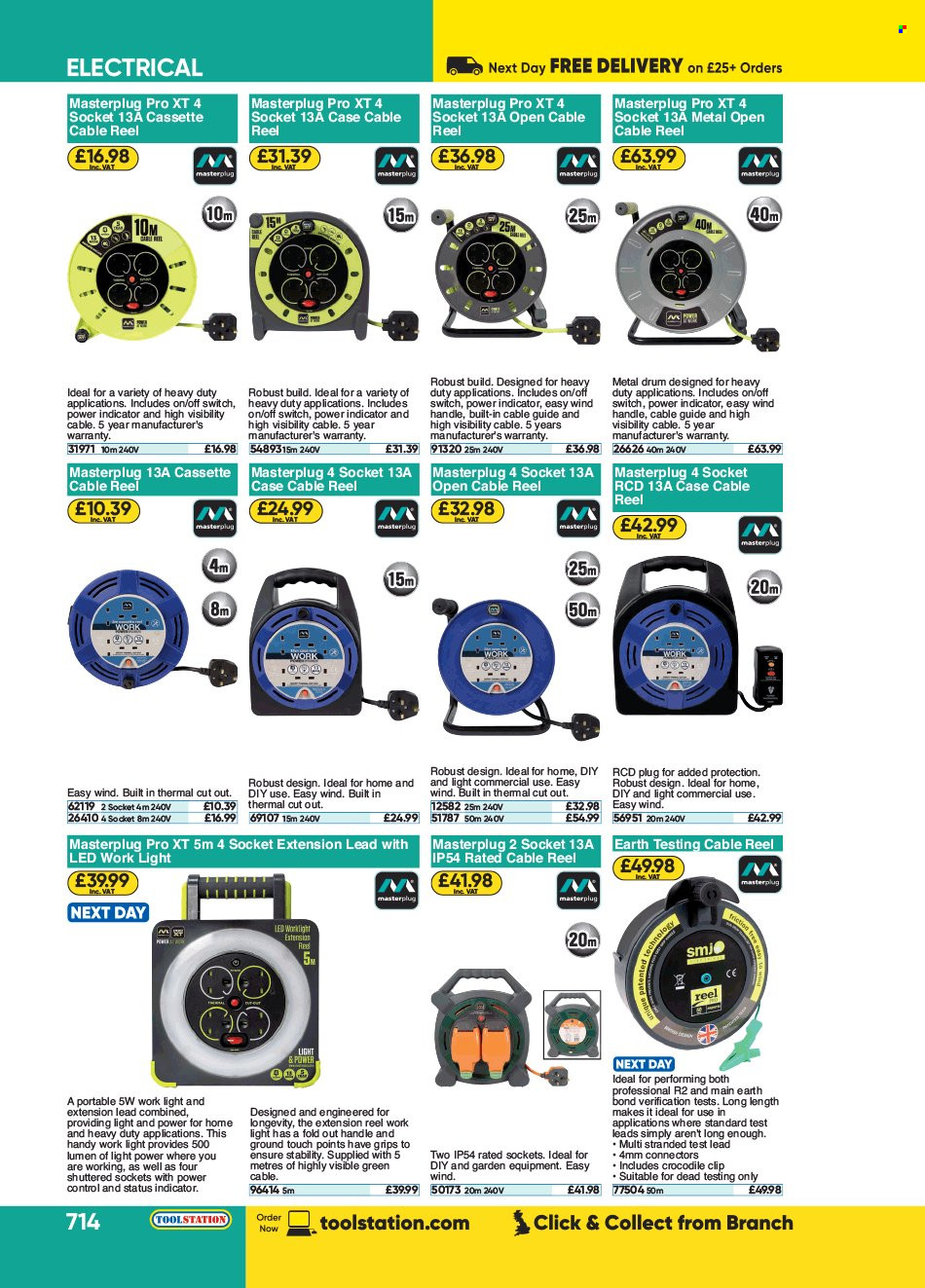 thumbnail - Toolstation offer  - Sales products - work light, switch, socket, extension reel, extension lead. Page 714.
