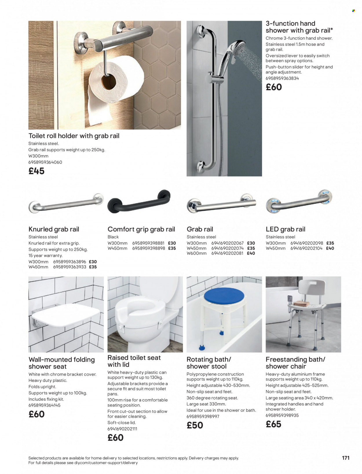 thumbnail - B&Q offer  - Sales products - stool, chair, hand shower, toilet seat. Page 171.
