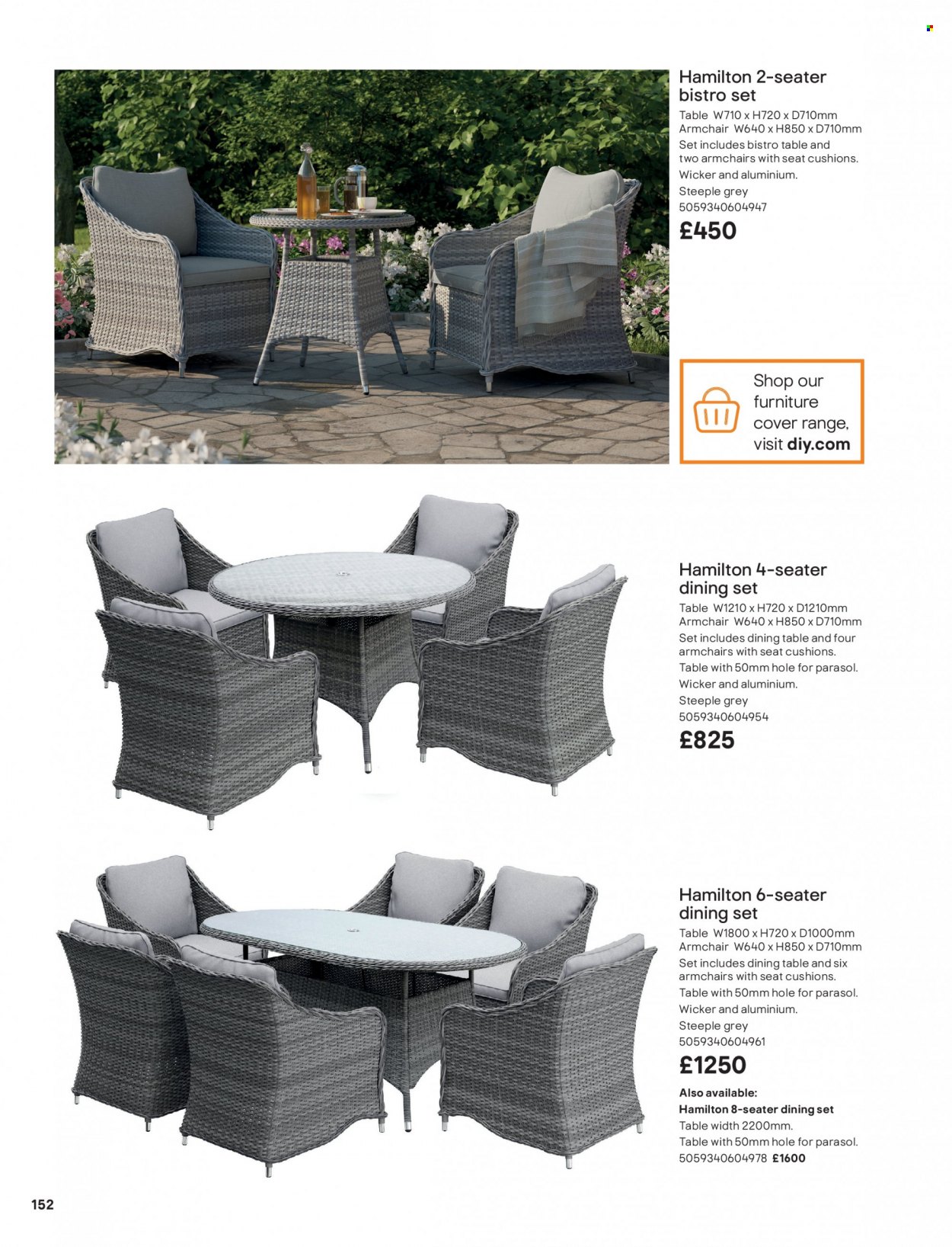 thumbnail - B&Q offer  - Sales products - cushion, dining set, dining table, table, arm chair. Page 152.