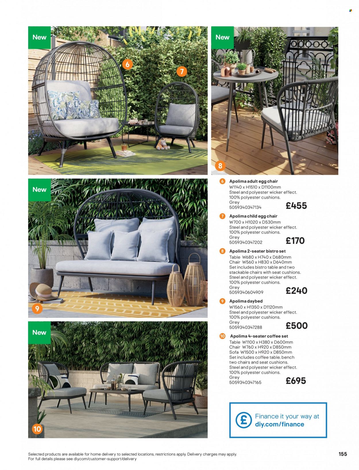 thumbnail - B&Q offer  - Sales products - cushion, table, bench, chair, sofa, coffee table, daybed. Page 155.
