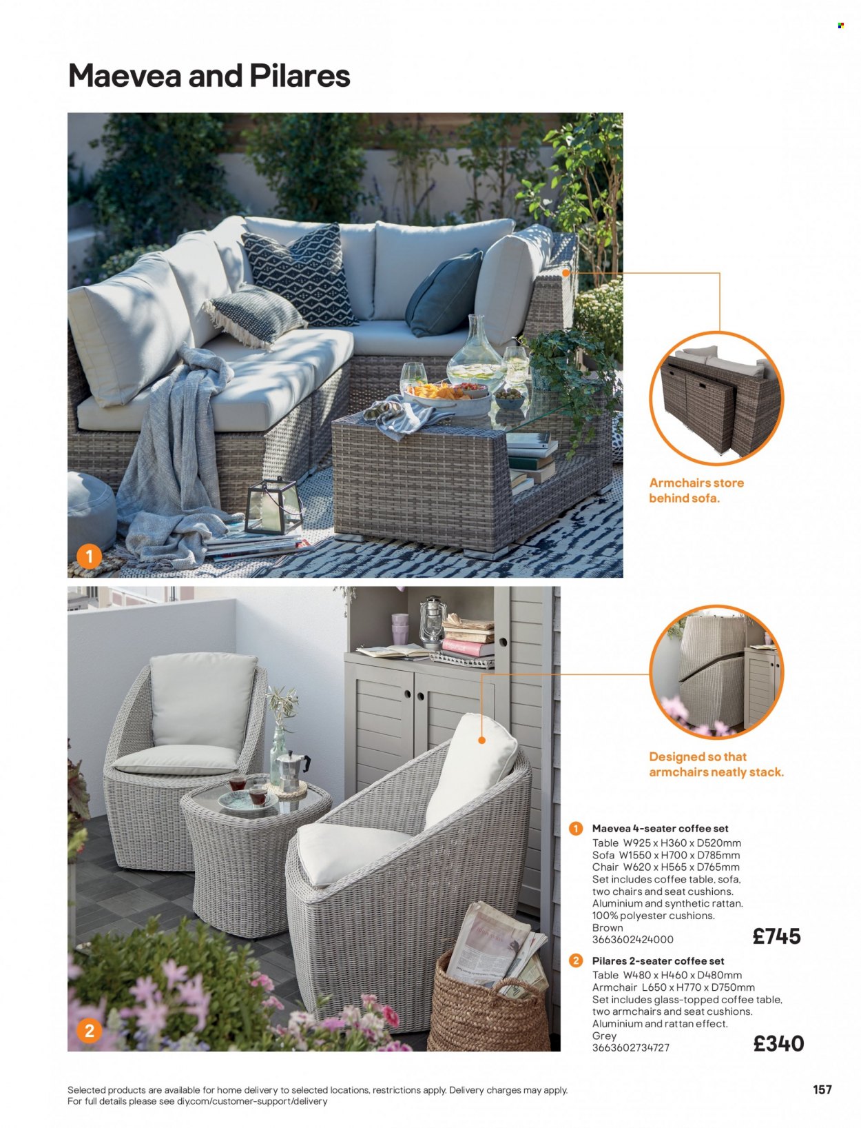 thumbnail - B&Q offer  - Sales products - cushion, table, chair, arm chair, sofa, coffee table. Page 157.