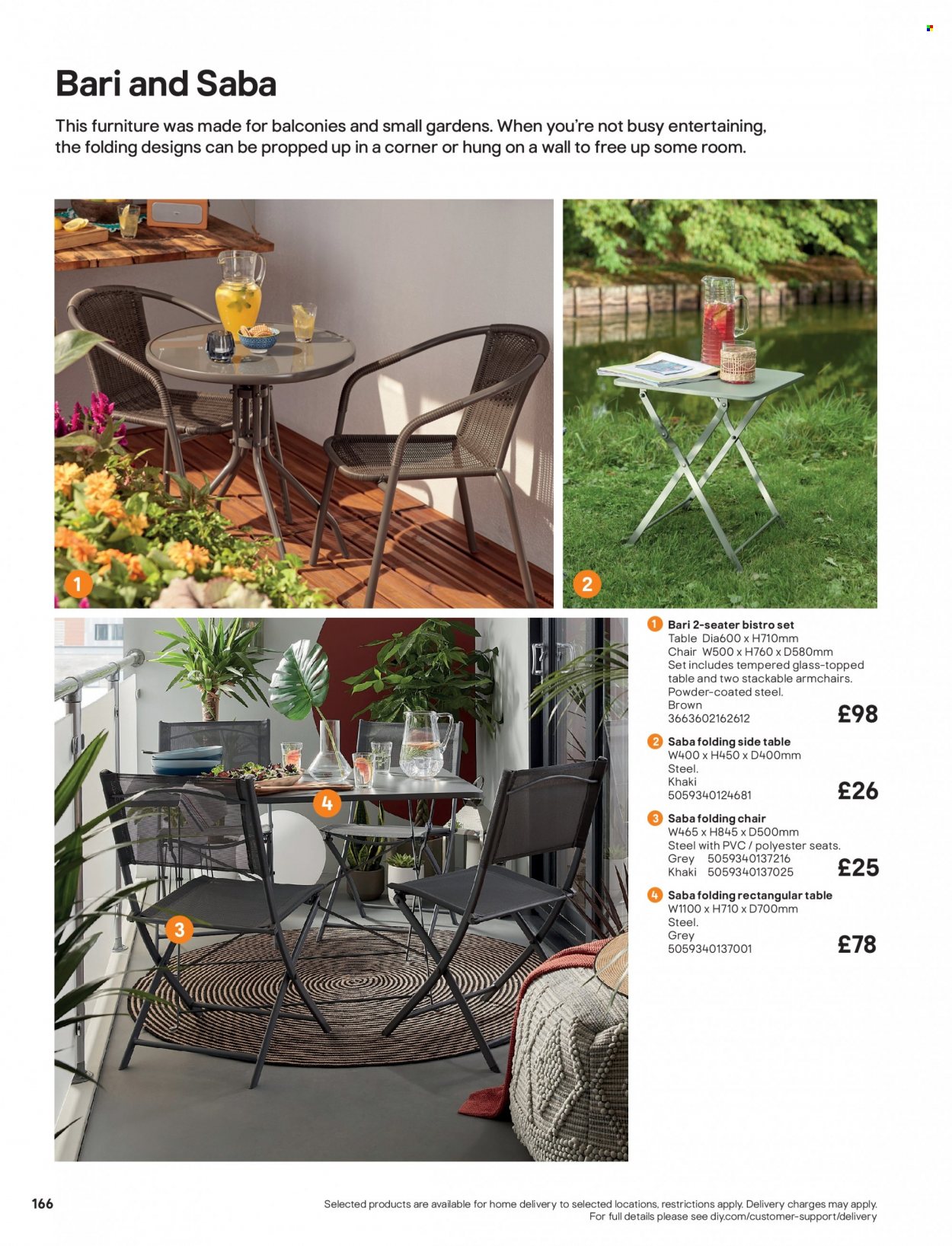thumbnail - B&Q offer  - Sales products - table, chair, arm chair, sidetable, folding chair. Page 166.