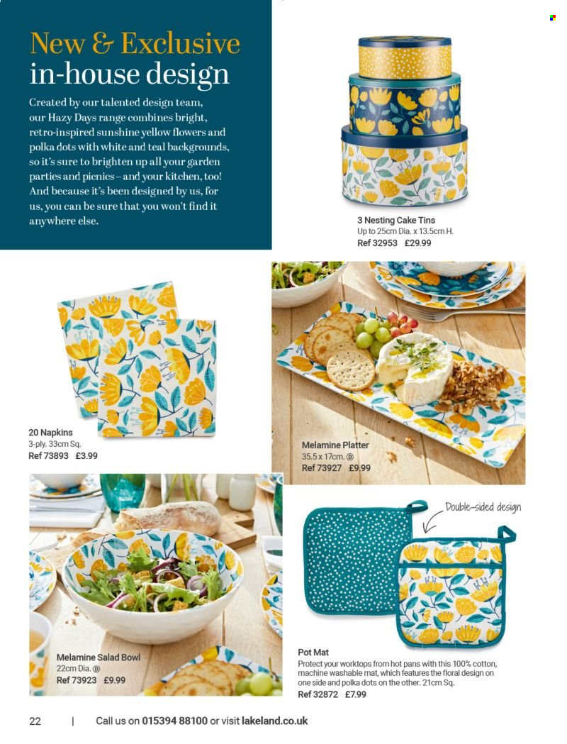 thumbnail - Lakeland offer  - Sales products - napkins, pot, salad bowl, bowl. Page 22.