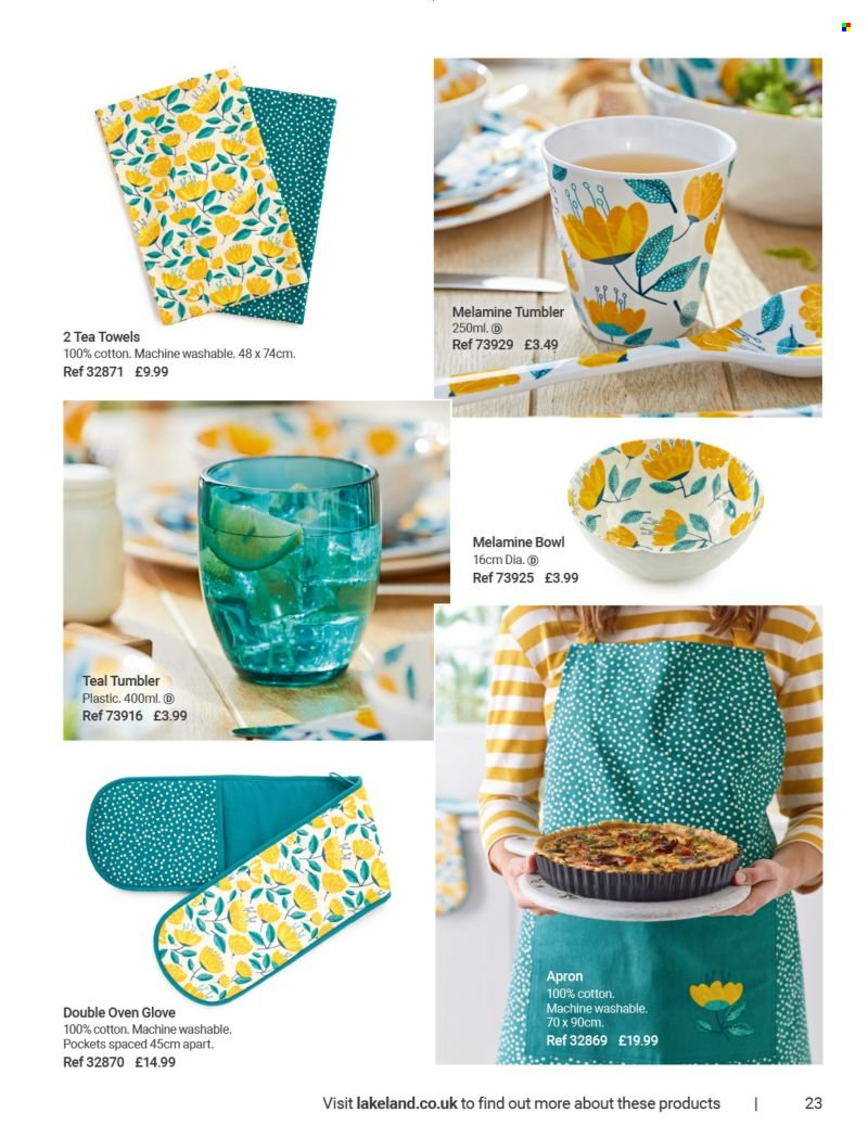 thumbnail - Lakeland offer  - Sales products - gloves, tumbler, bowl, tea towels, towel. Page 23.