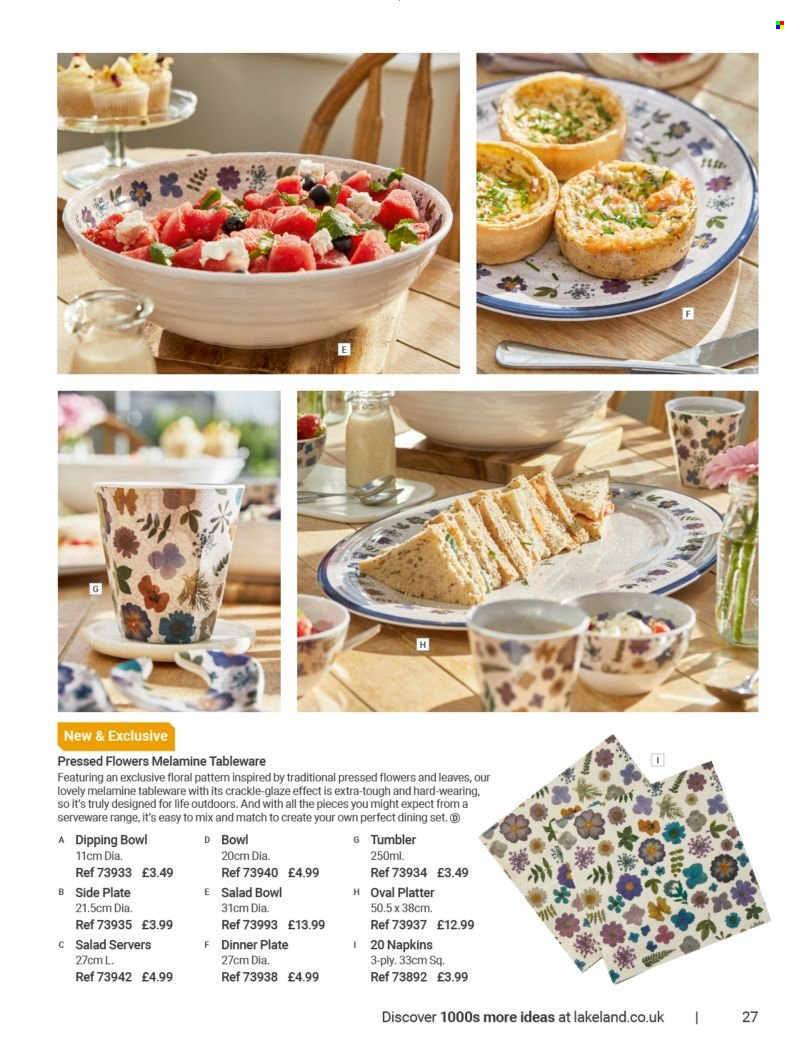 thumbnail - Lakeland offer  - Sales products - napkins, tableware, tumbler, plate, dinner plate, salad bowl, bowl, serveware. Page 27.
