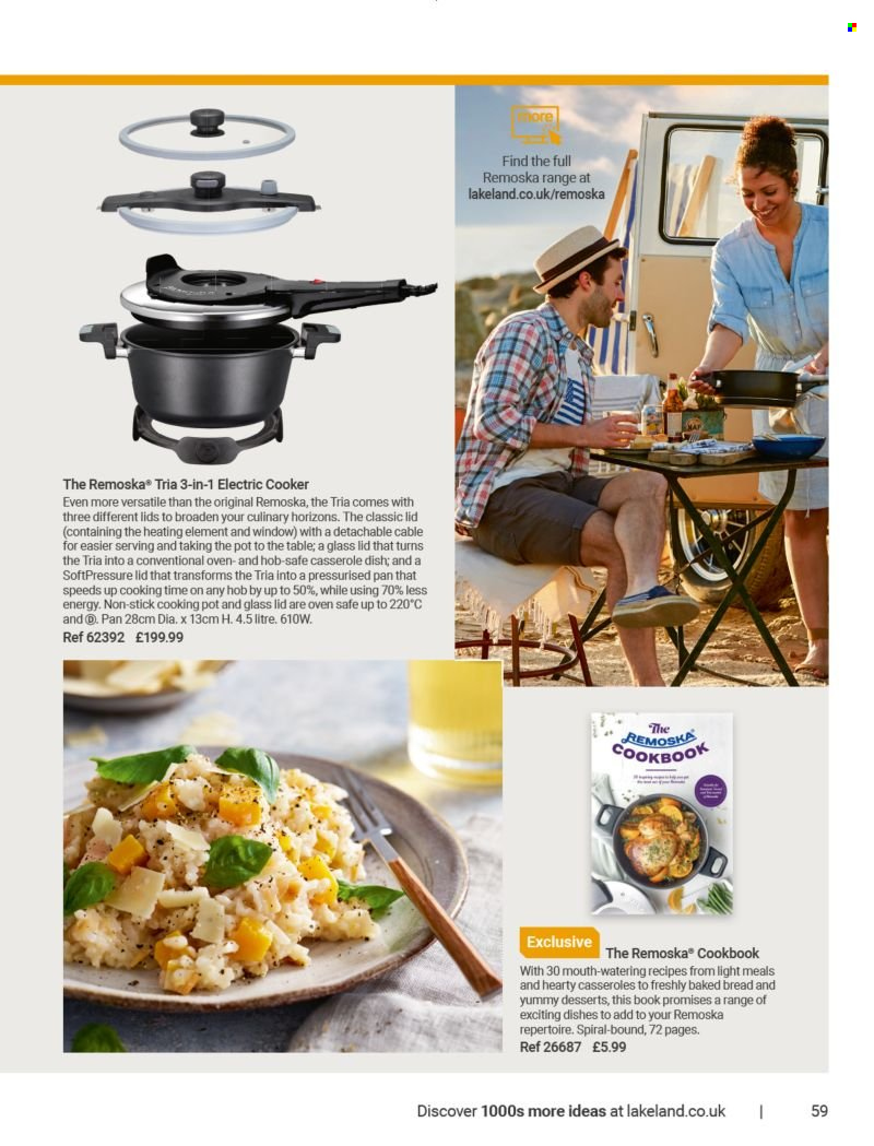 thumbnail - Lakeland offer  - Sales products - lid, pot, pan, casserole, book, cookbook, electric cooker. Page 59.