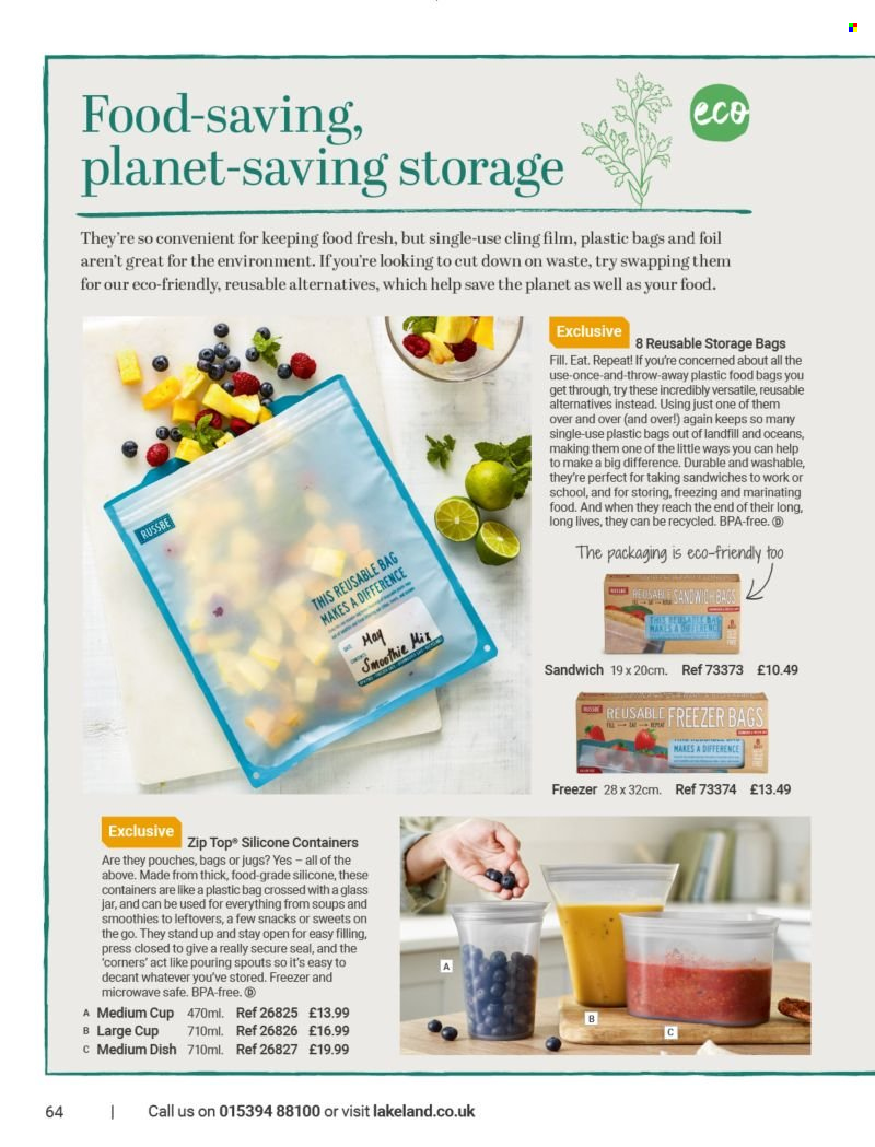 thumbnail - Lakeland offer  - Sales products - storage bag, cup, jar. Page 64.